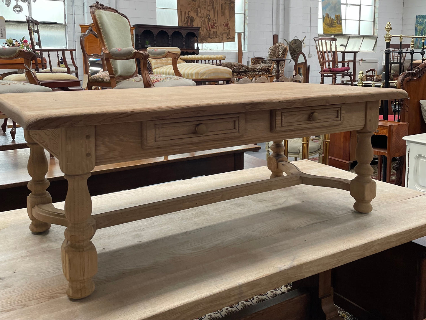 Raw French Oak Coffee Table With Two Drawers