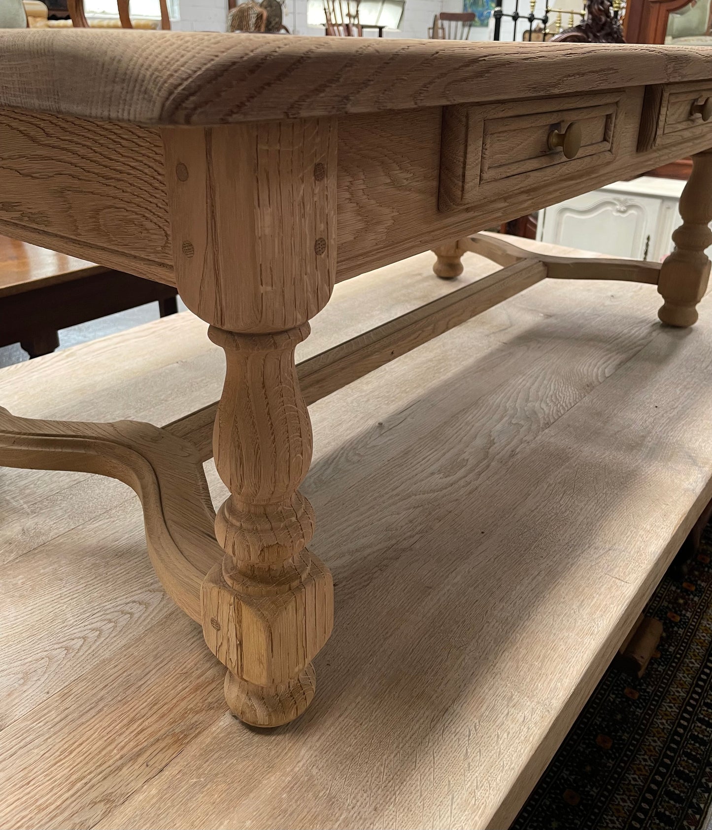 Raw French Oak Coffee Table With Two Drawers