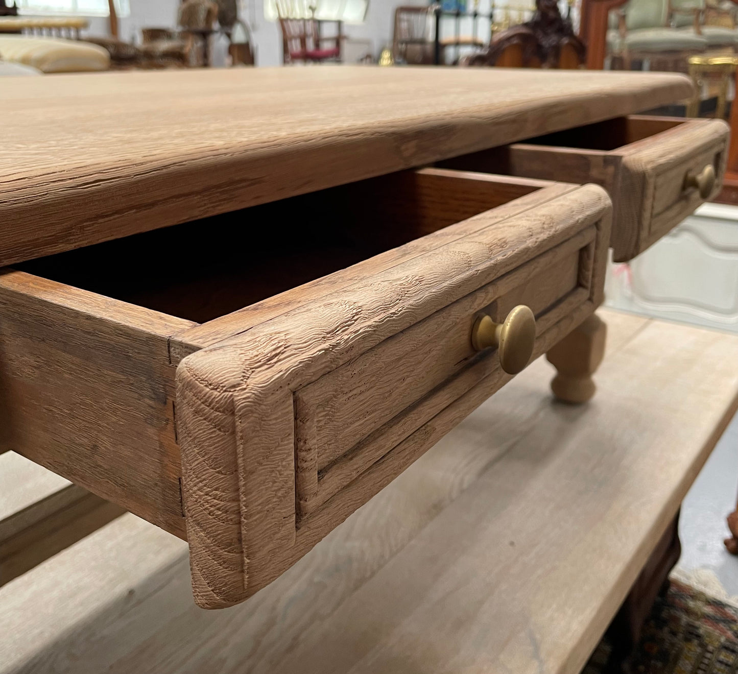 Raw French Oak Coffee Table With Two Drawers