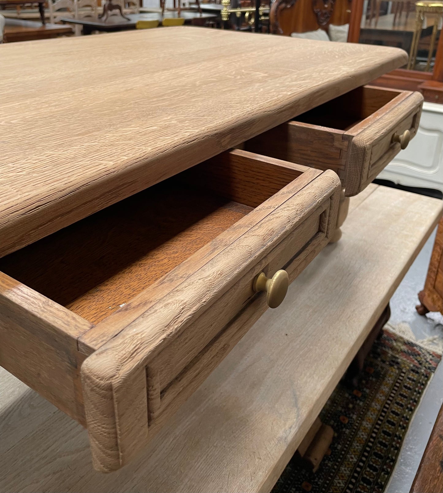 Raw French Oak Coffee Table With Two Drawers