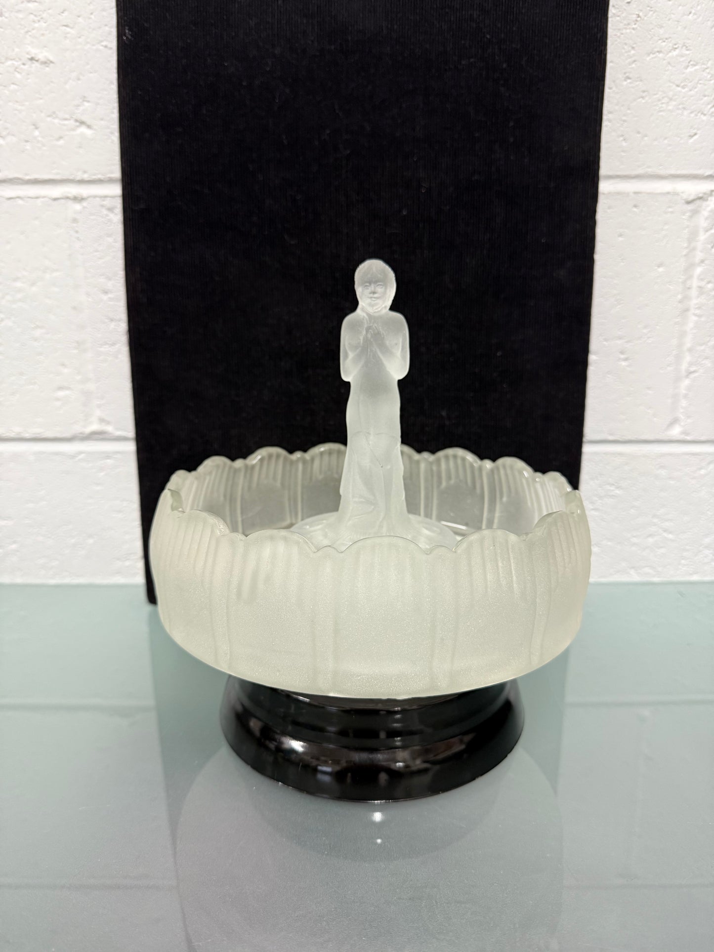 Art Deco Frosted Float Vase With Standing Lady On Black Base