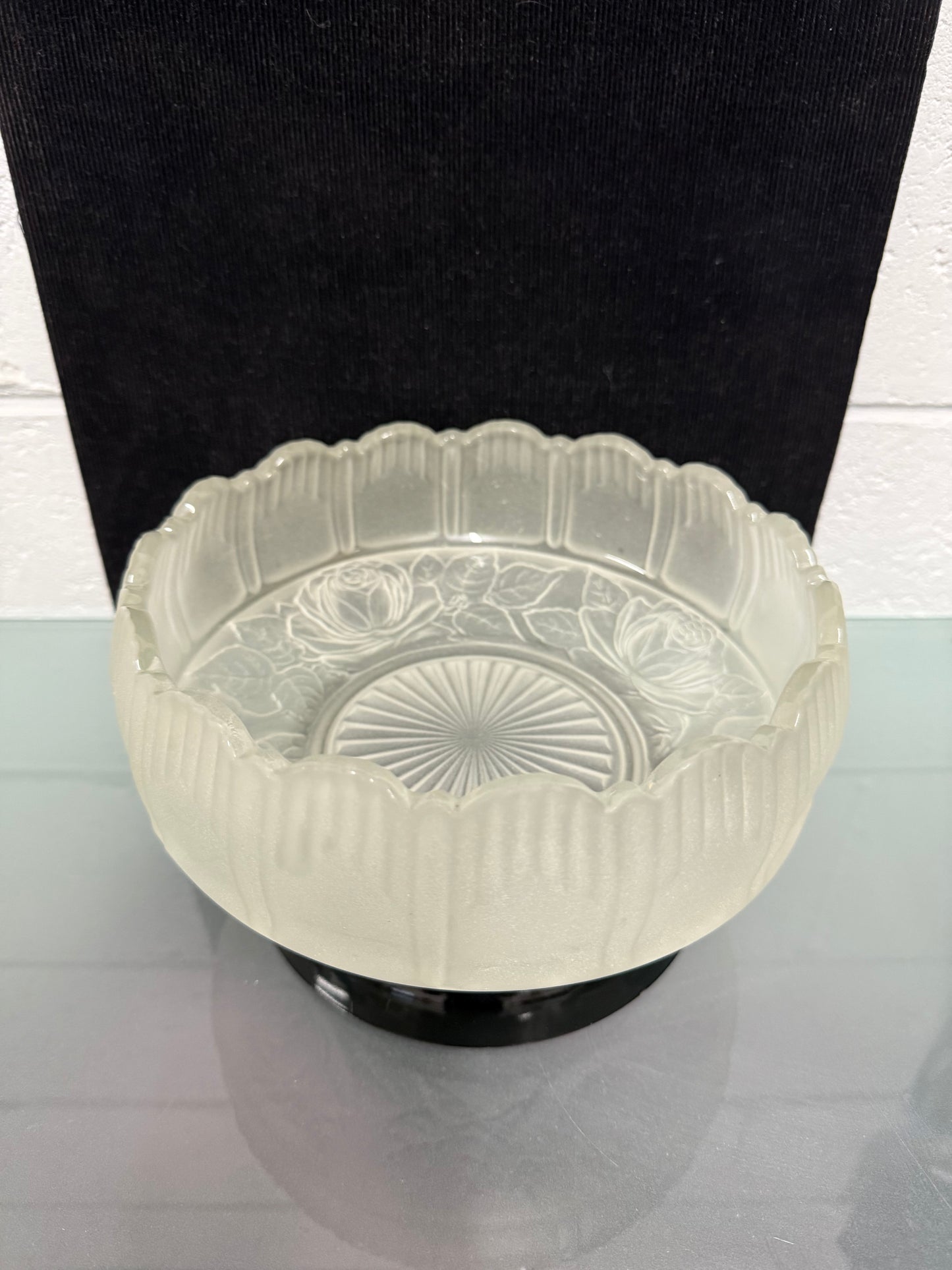 Art Deco Frosted Float Vase With Standing Lady On Black Base