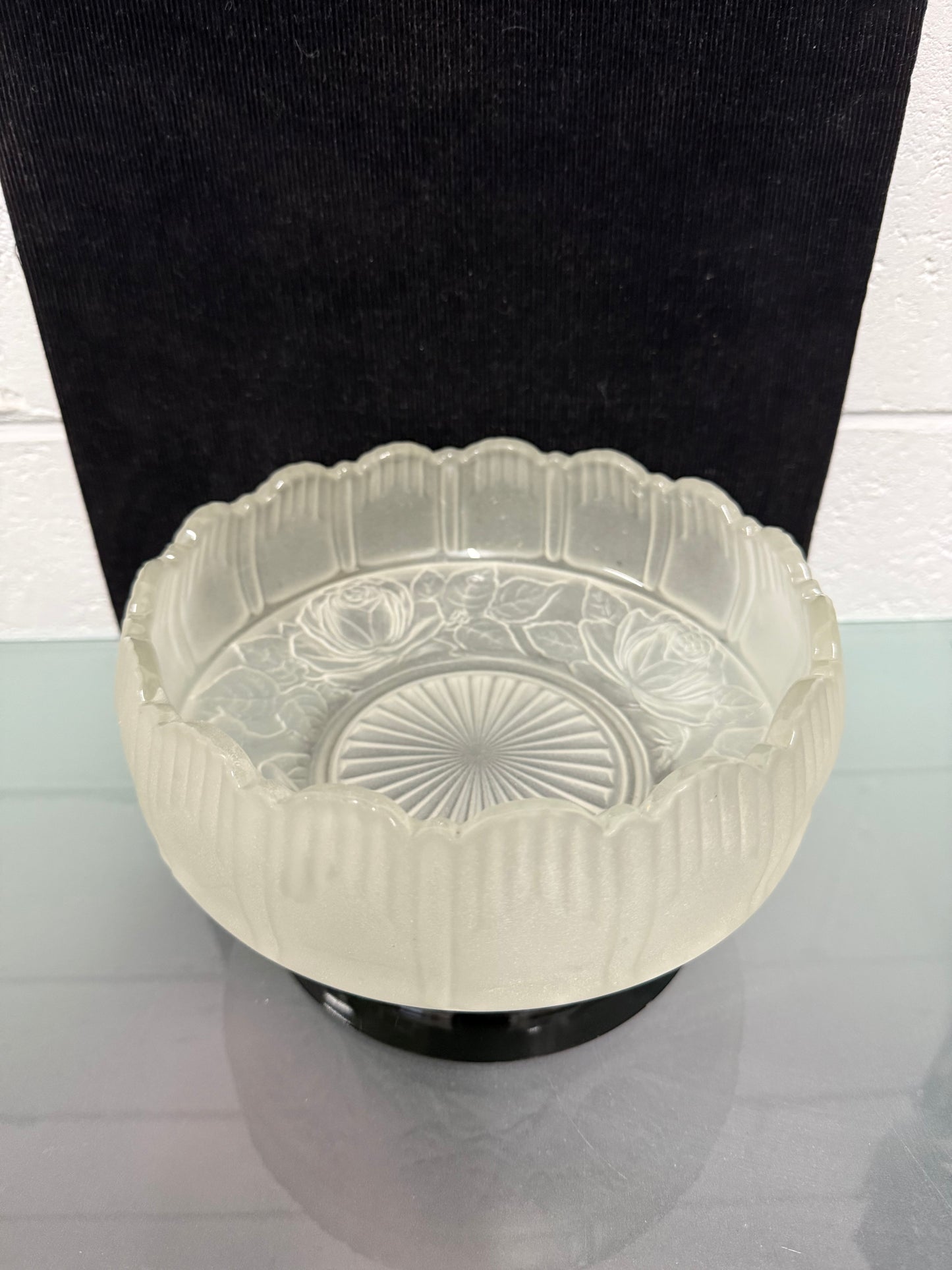 Art Deco Frosted Float Vase With Standing Lady On Black Base