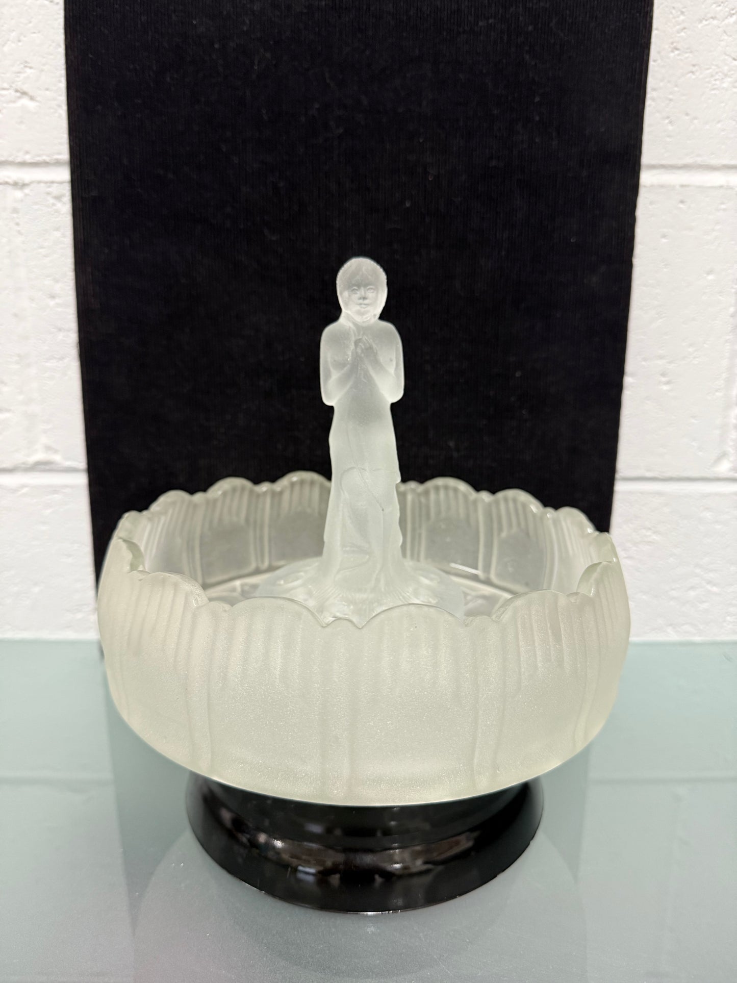 Art Deco Frosted Float Vase With Standing Lady On Black Base