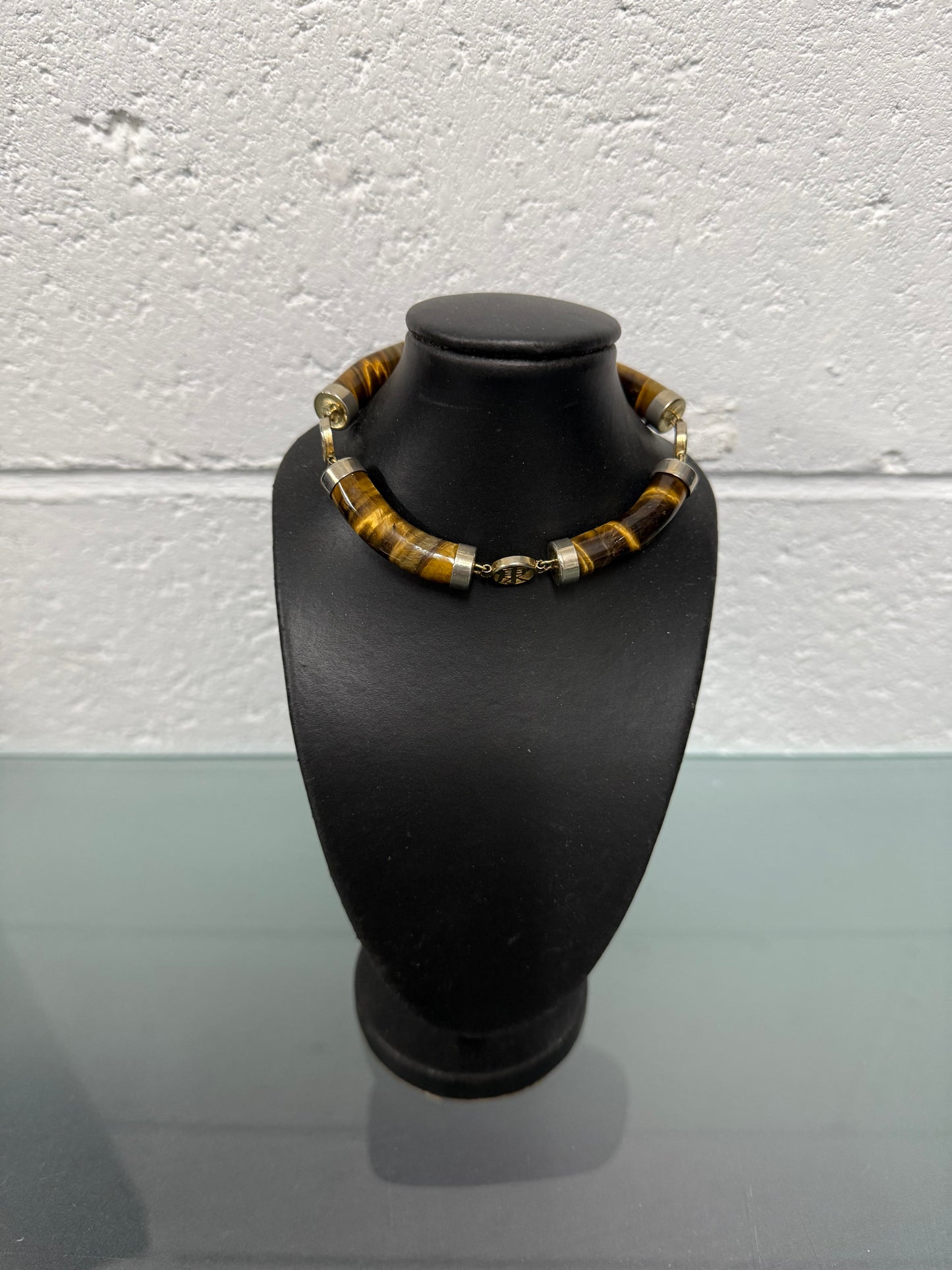 Vintage Natural Tiger Eye & Gilt Chinese Symbols Bracelet