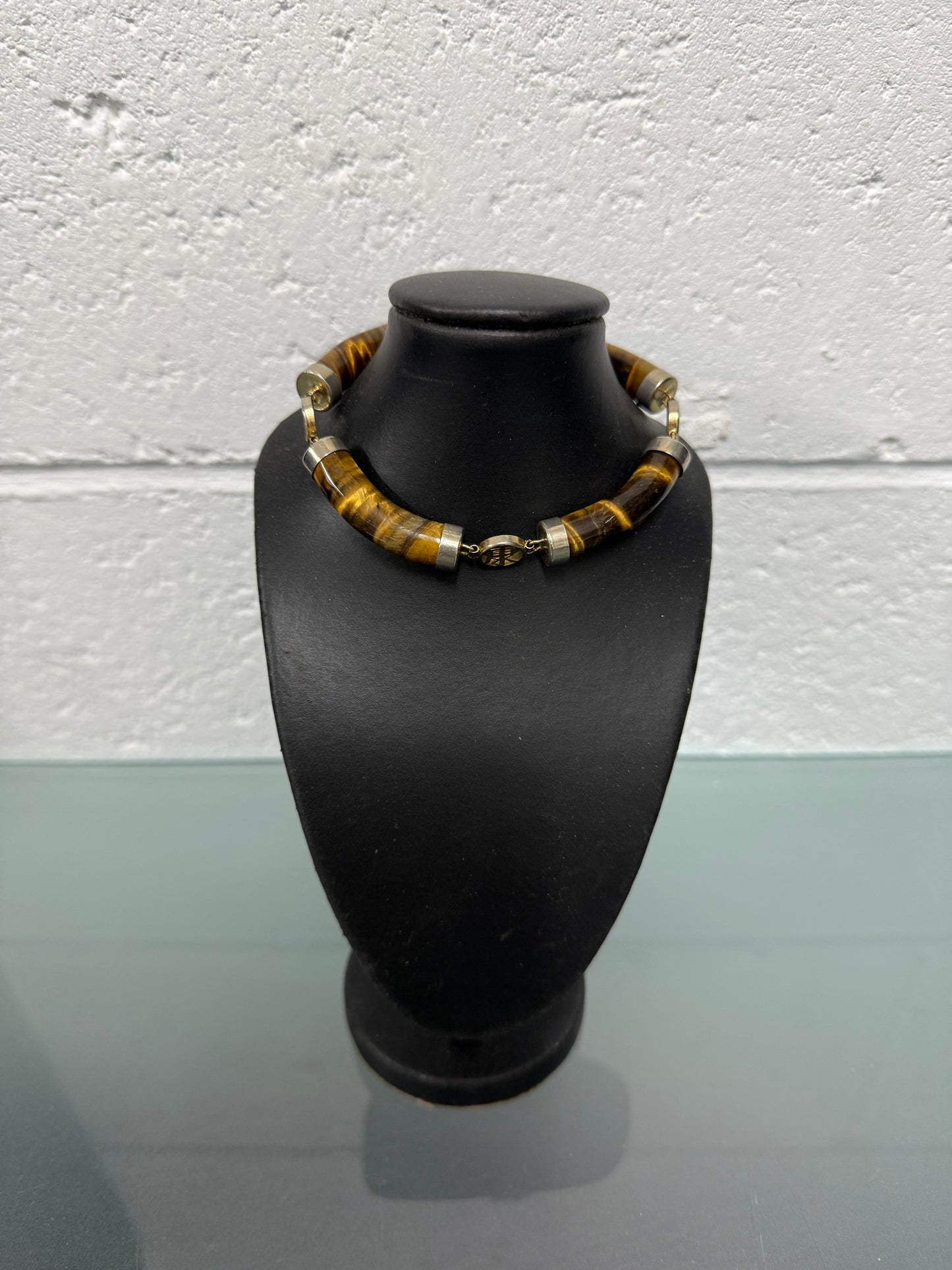 Vintage Natural Tiger Eye & Gilt Chinese Symbols Bracelet