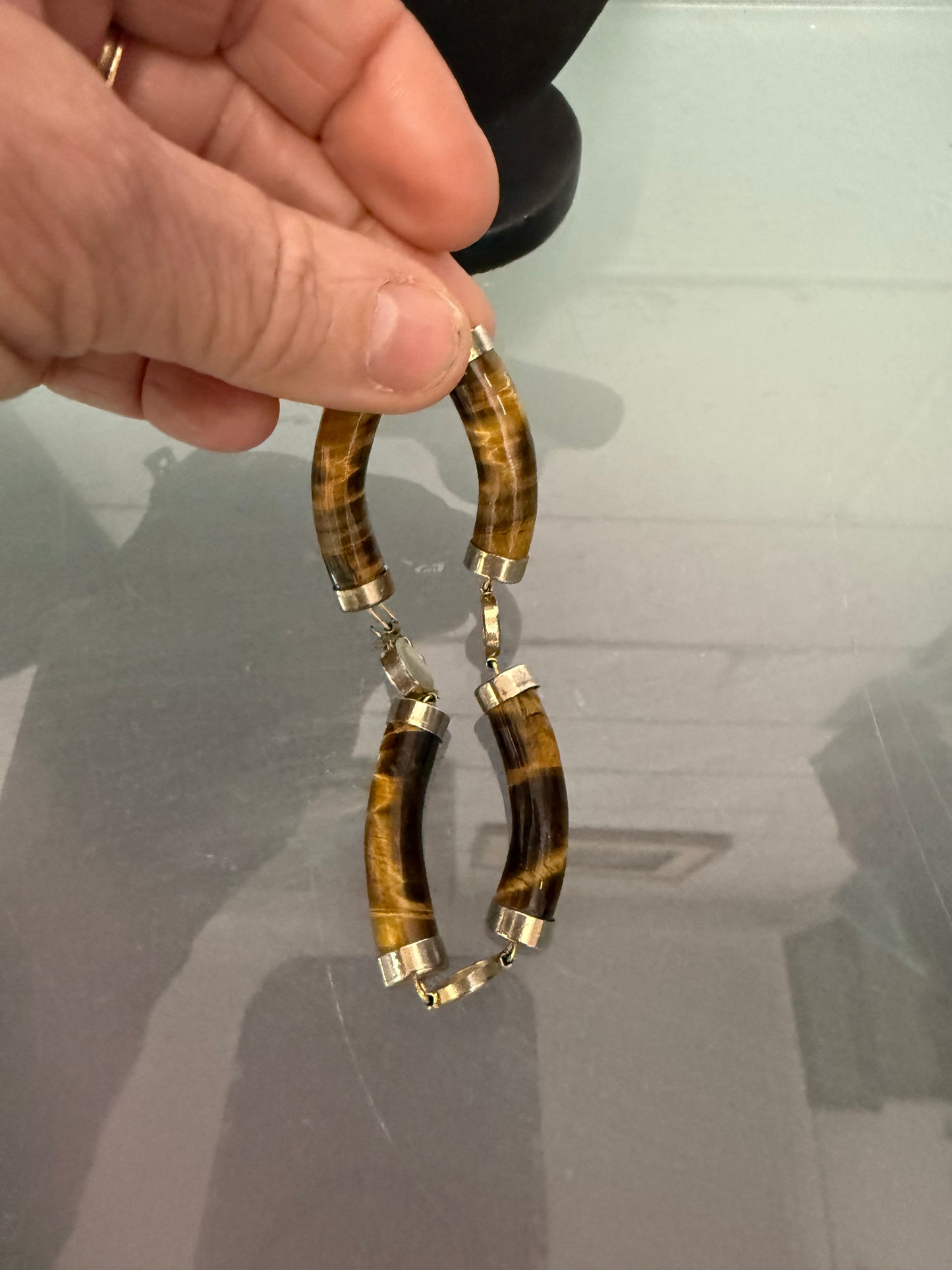 Vintage Natural Tiger Eye & Gilt Chinese Symbols Bracelet