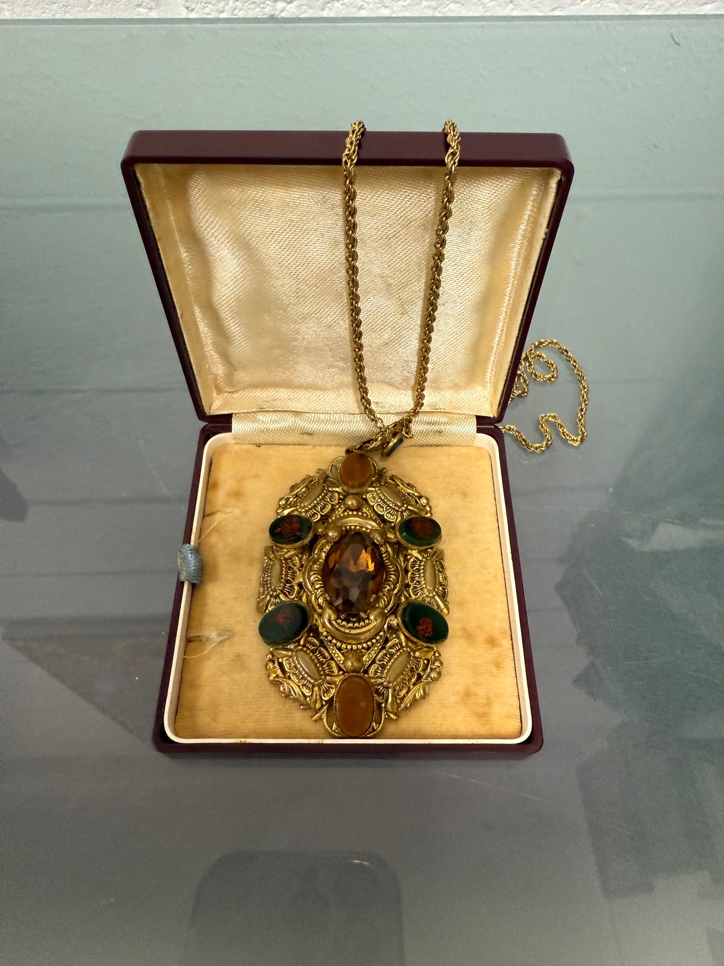 Stunning Vintage Czech Multi Stone Pendant & Chain