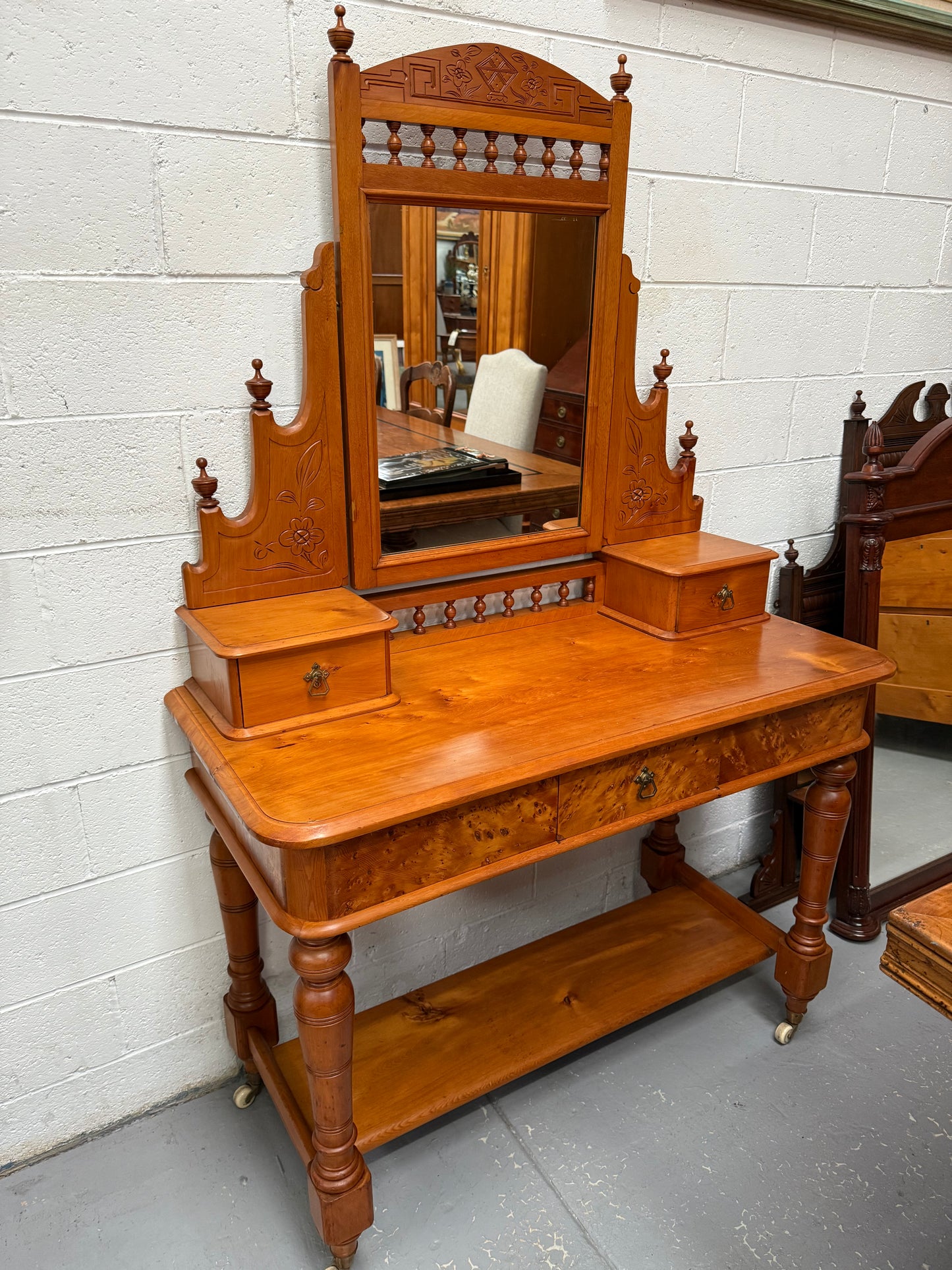 Antique Victorian Huon Pine Bedroom Suite Includes Dressing Table, Wardrobe & Chest of Drawers