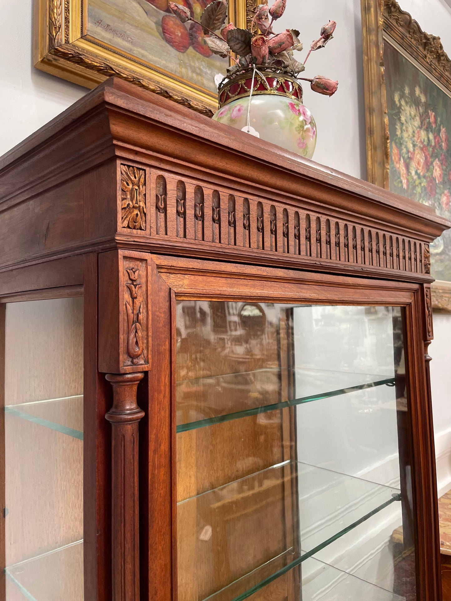 Hard to Find Pair of Antique Walnut Louis XVI Style Vitrines/Display Cabinets