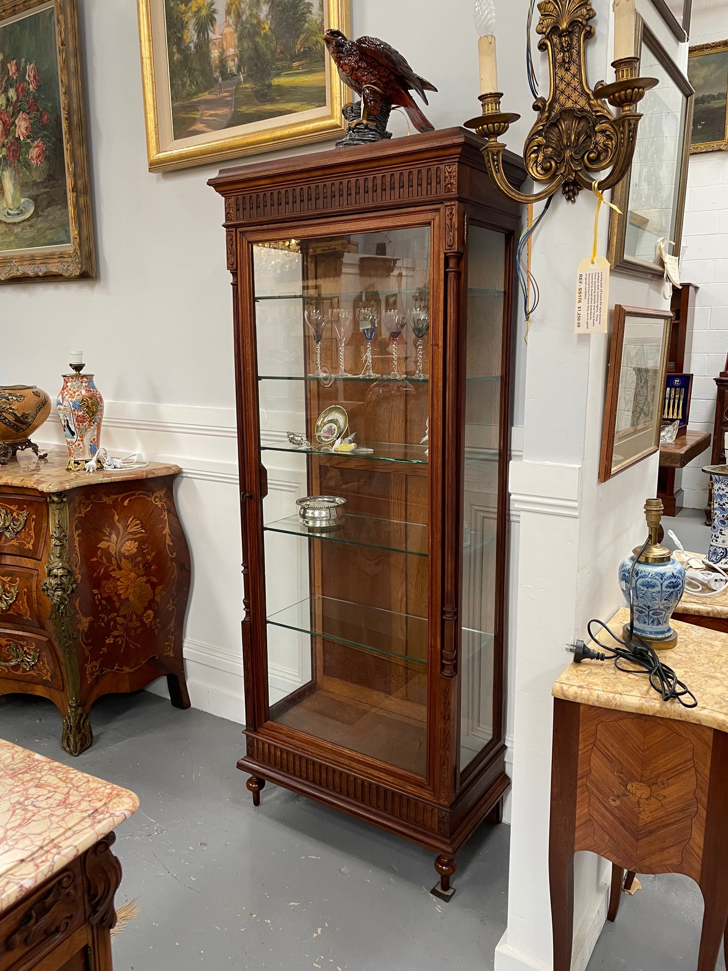 Hard to Find Pair of Antique Walnut Louis XVI Style Vitrines/Display Cabinets