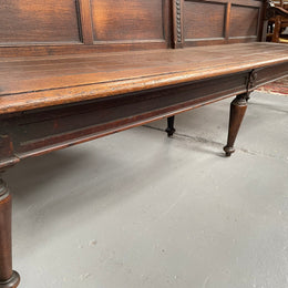 Hard to find 19th Century French Oak bench seat with decorative carvings and brass embossed metal work. It has been sourced from France and is in good original detailed condition.