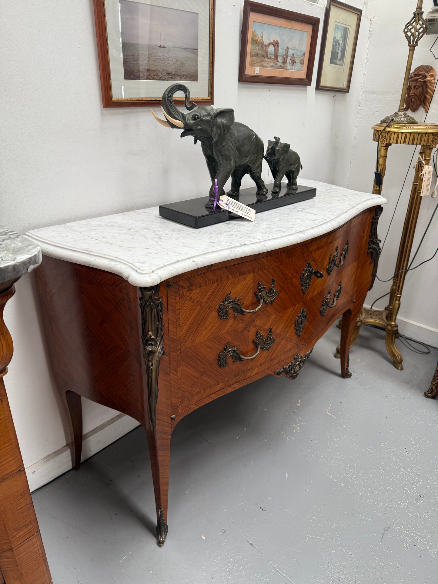 French Louis XV Style Parquetry Commode Style Side Cabinet