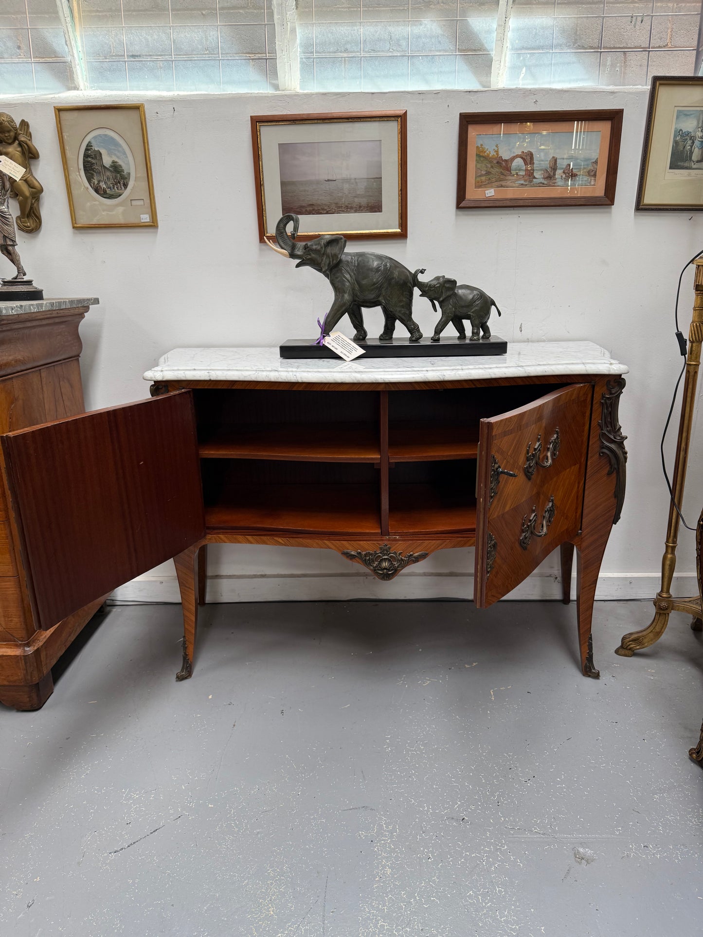 French Louis XV Style Parquetry Commode Style Side Cabinet