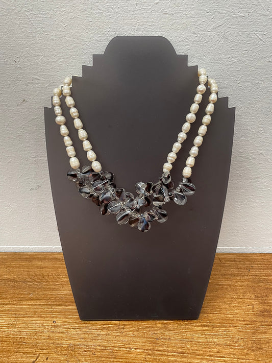 Stunning Murano Glass & Fresh Water Pearl Double Strand Necklace