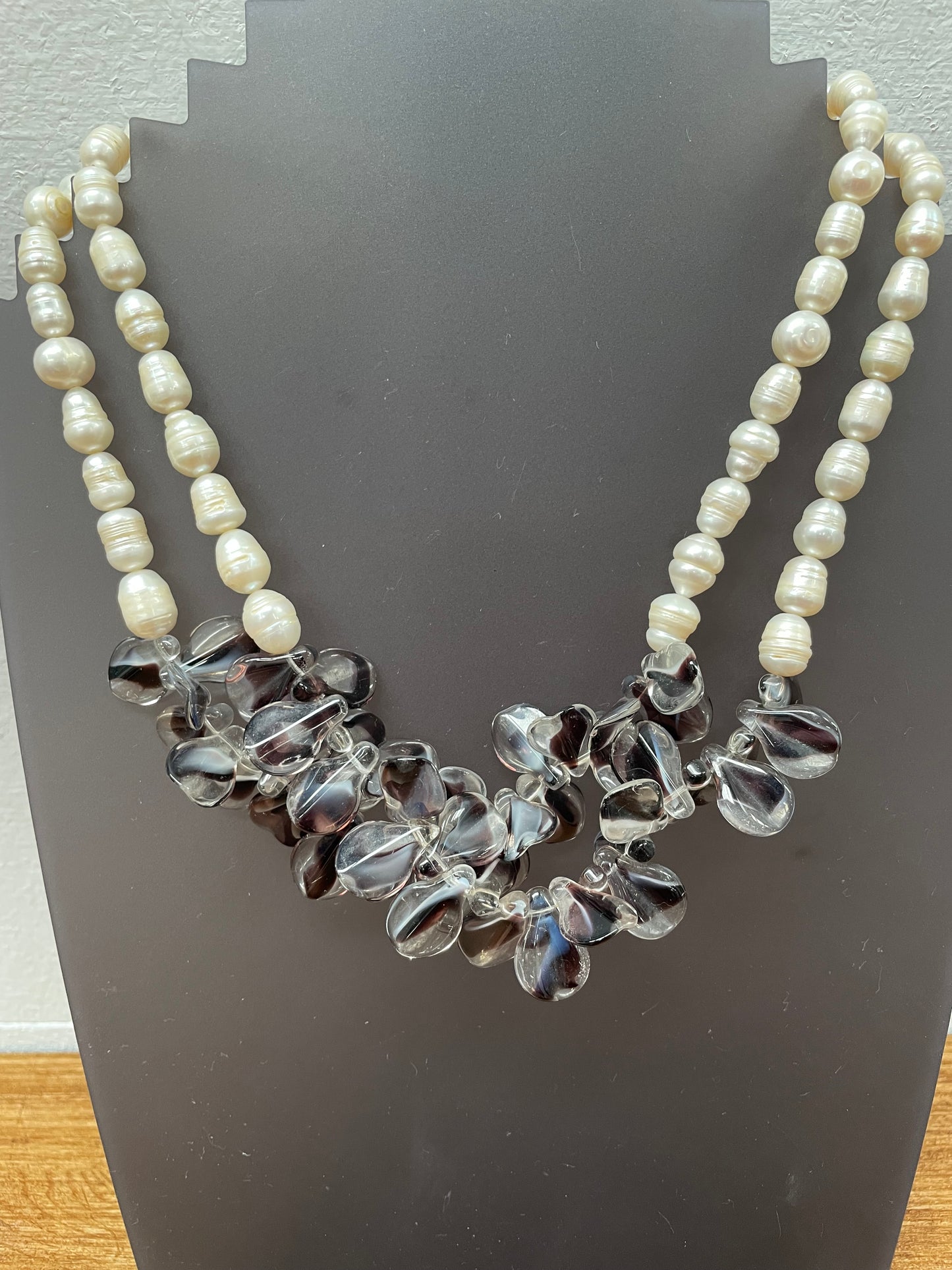 Stunning Murano Glass & Fresh Water Pearl Double Strand Necklace