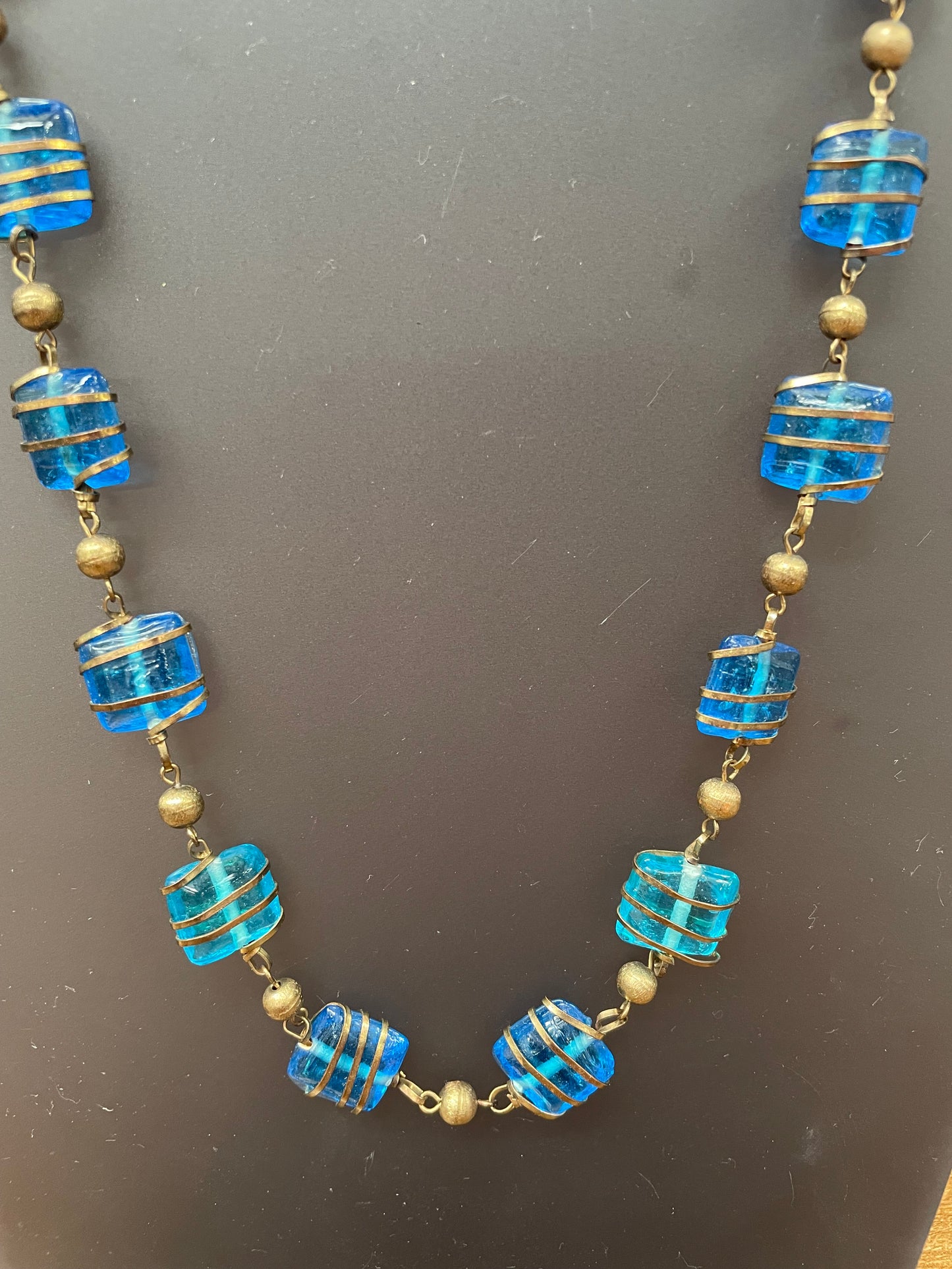 Vintage Copper & Blue Glass Necklace
