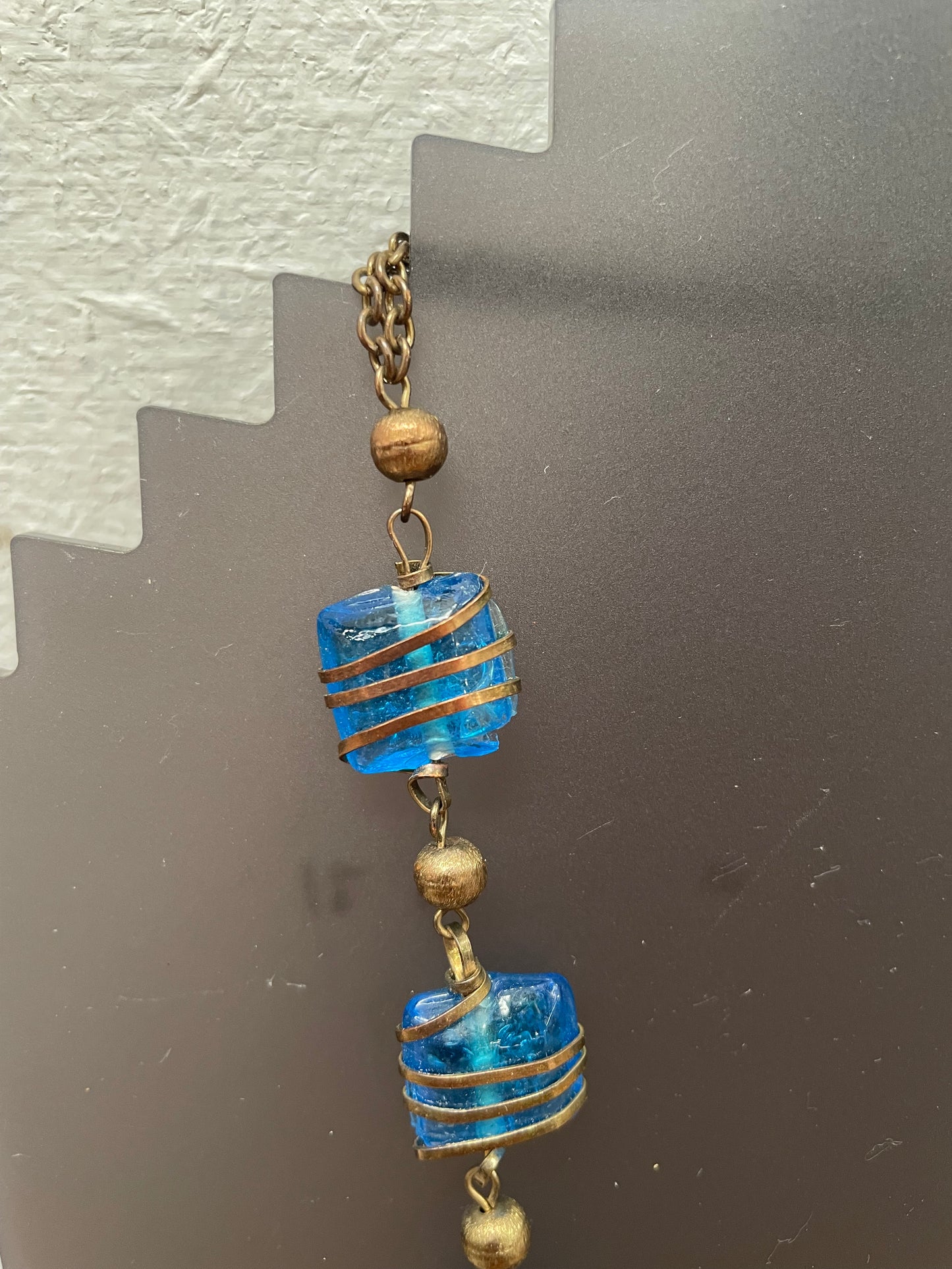 Vintage Copper & Blue Glass Necklace