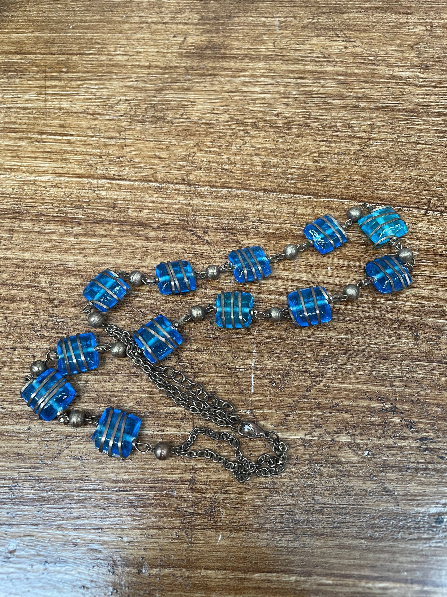 Vintage Copper & Blue Glass Necklace
