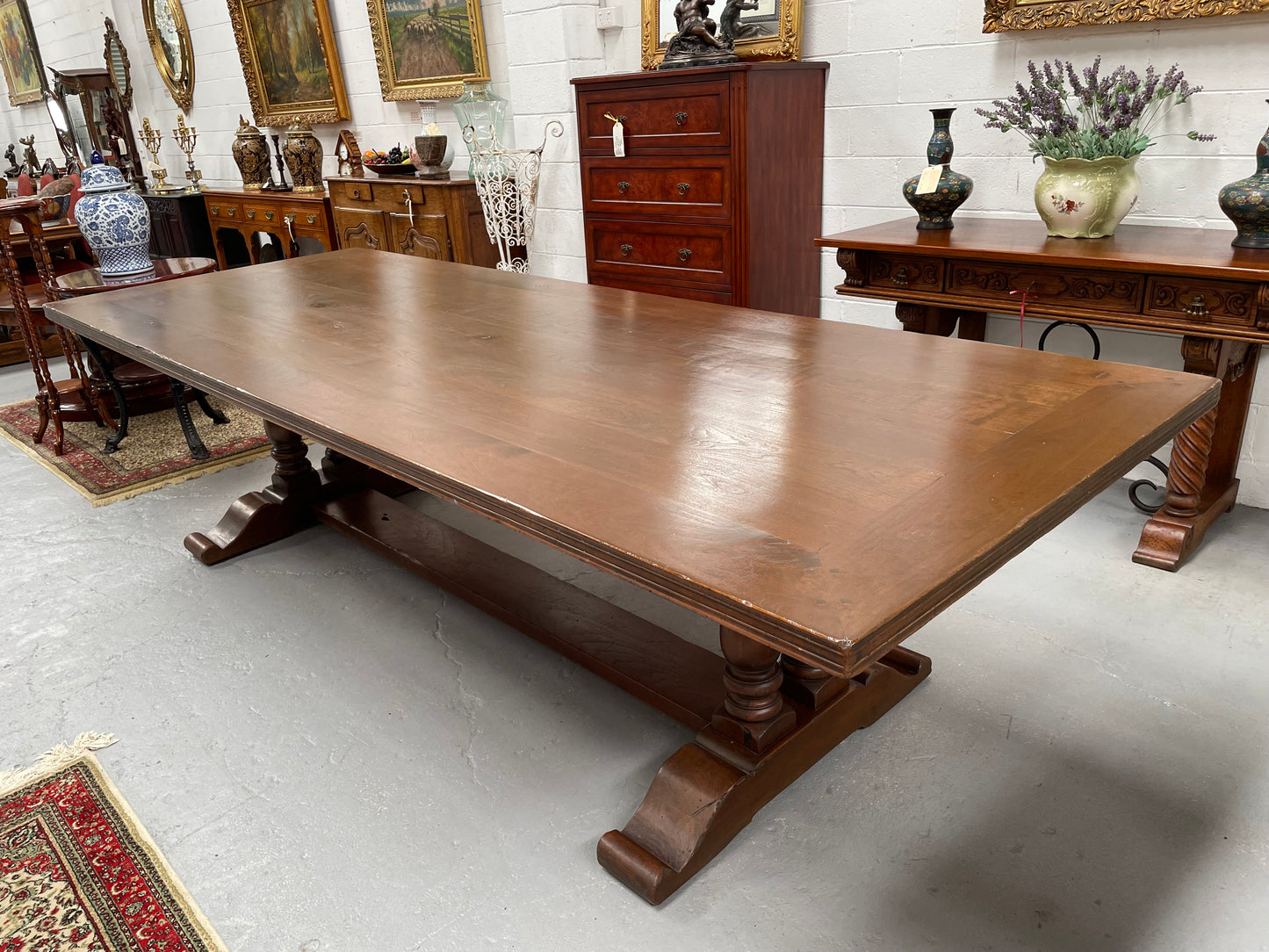 Vintage French Elm Farmhouse Style Dining Table