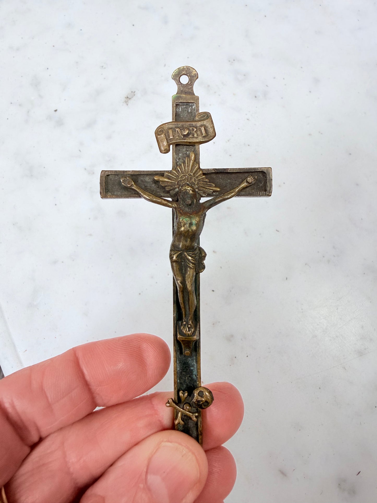 Antique Brass Crucifix C1900