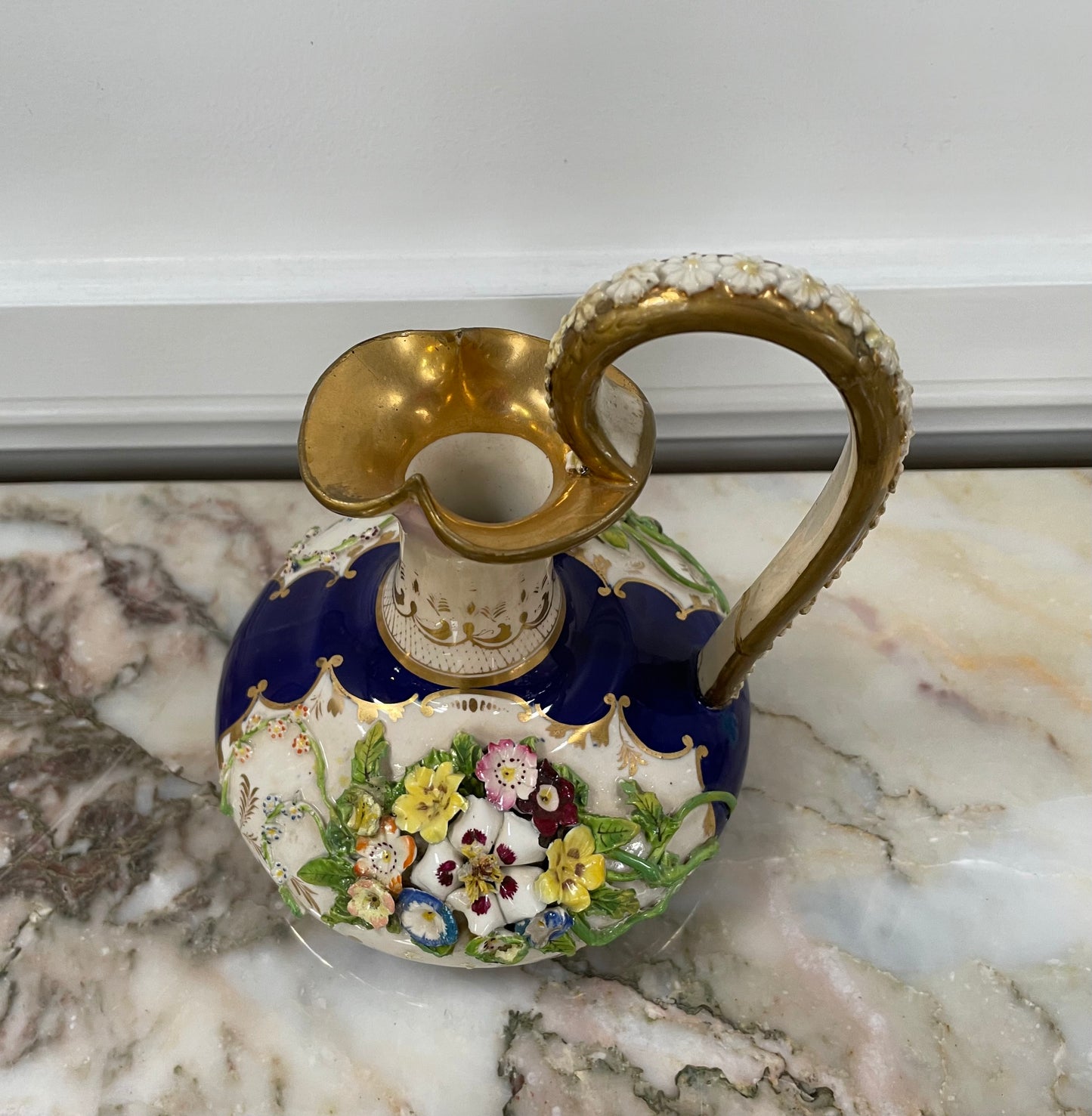 Bloor Derby Jug with Flowers In Relief