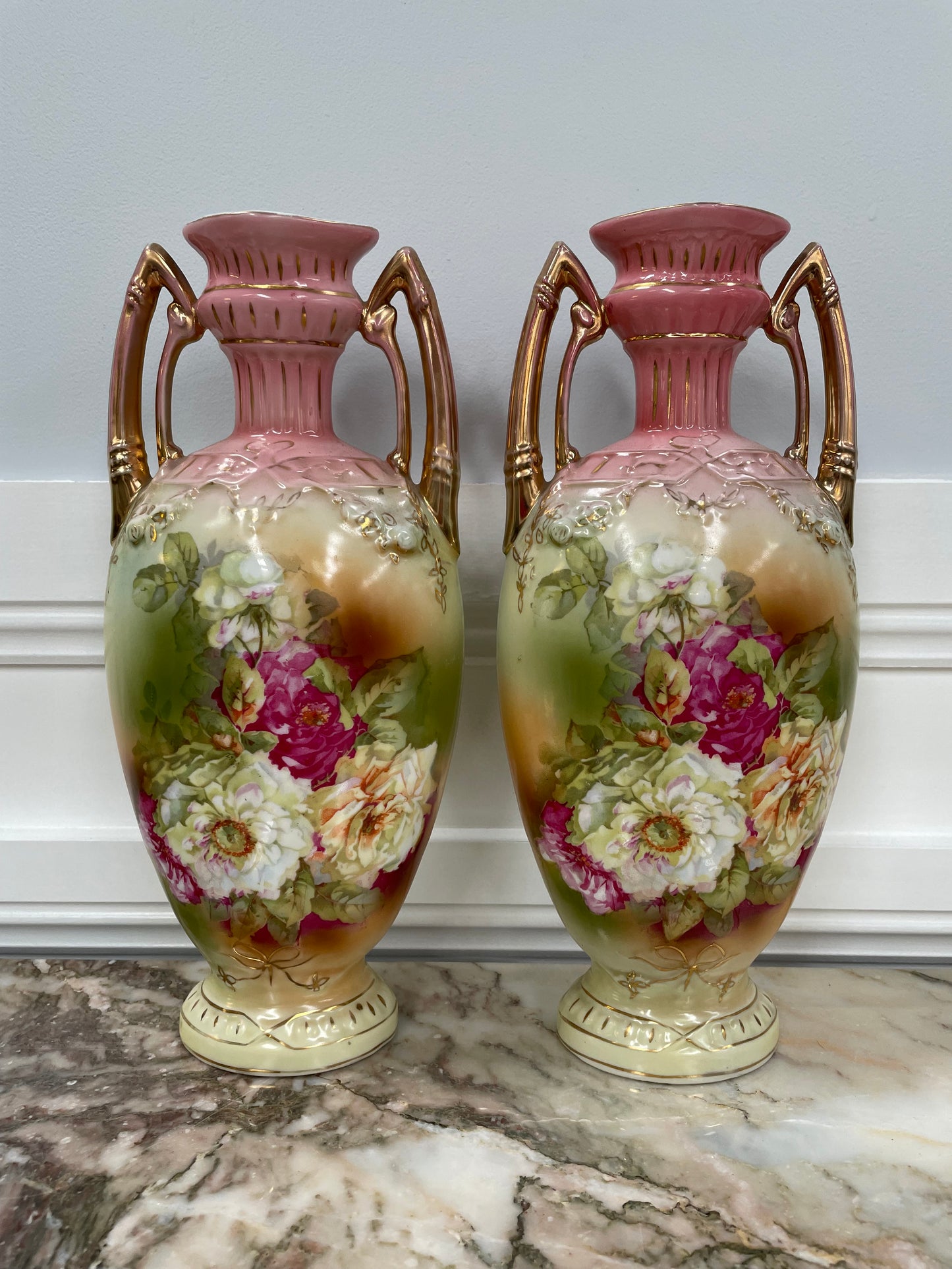 Pair of Pretty Edwardian Mantle Vases