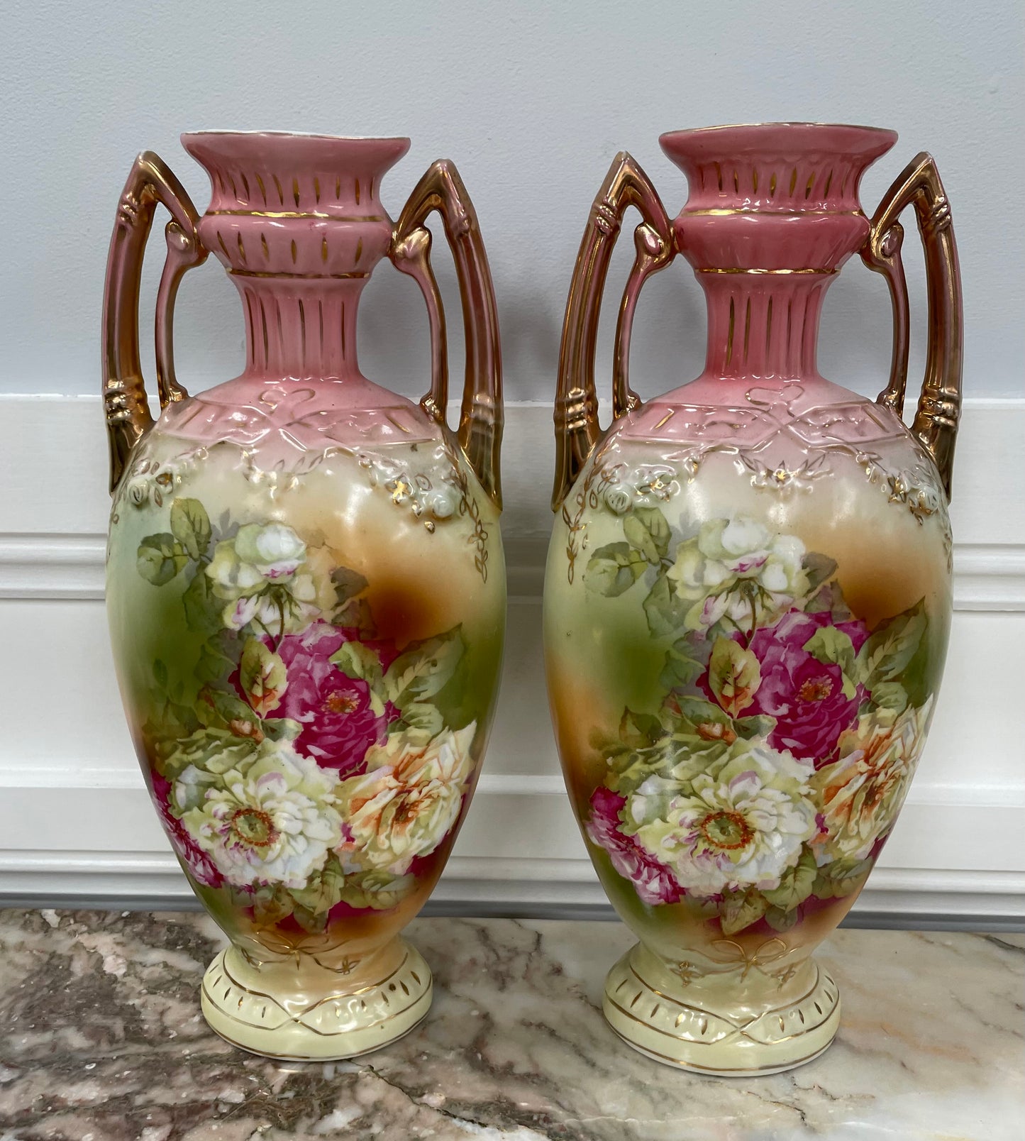 Pair of Pretty Edwardian Mantle Vases
