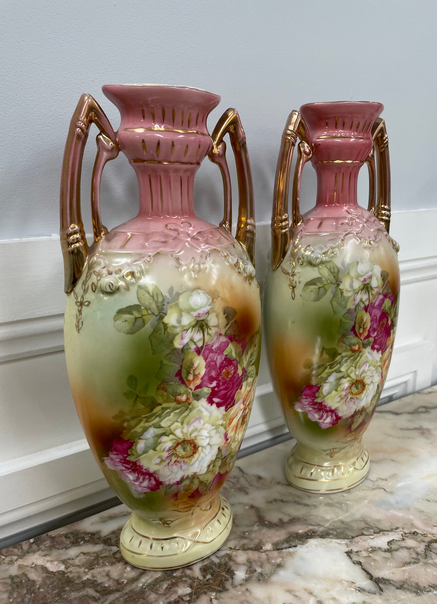 Pair of Pretty Edwardian Mantle Vases
