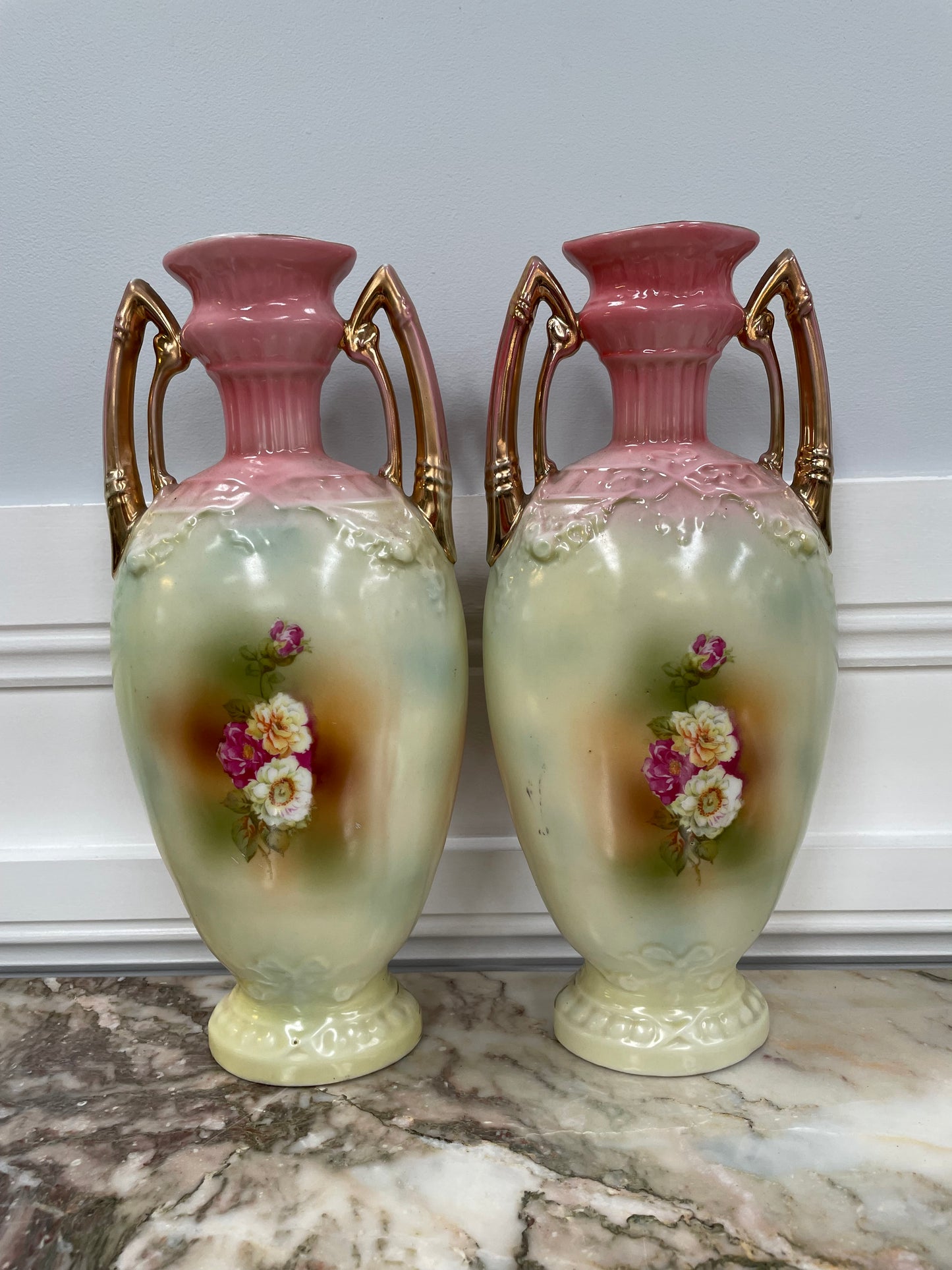 Pair of Pretty Edwardian Mantle Vases