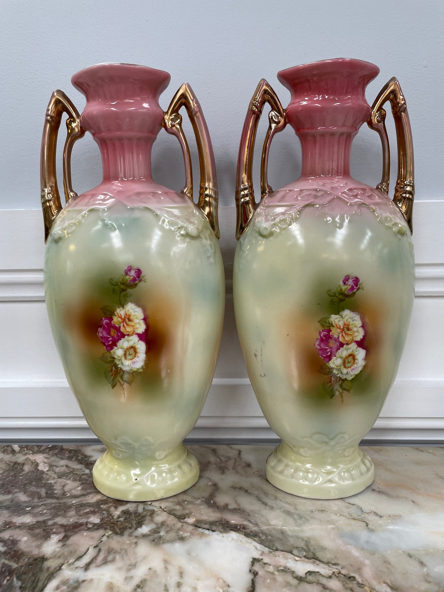 Pair of Pretty Edwardian Mantle Vases