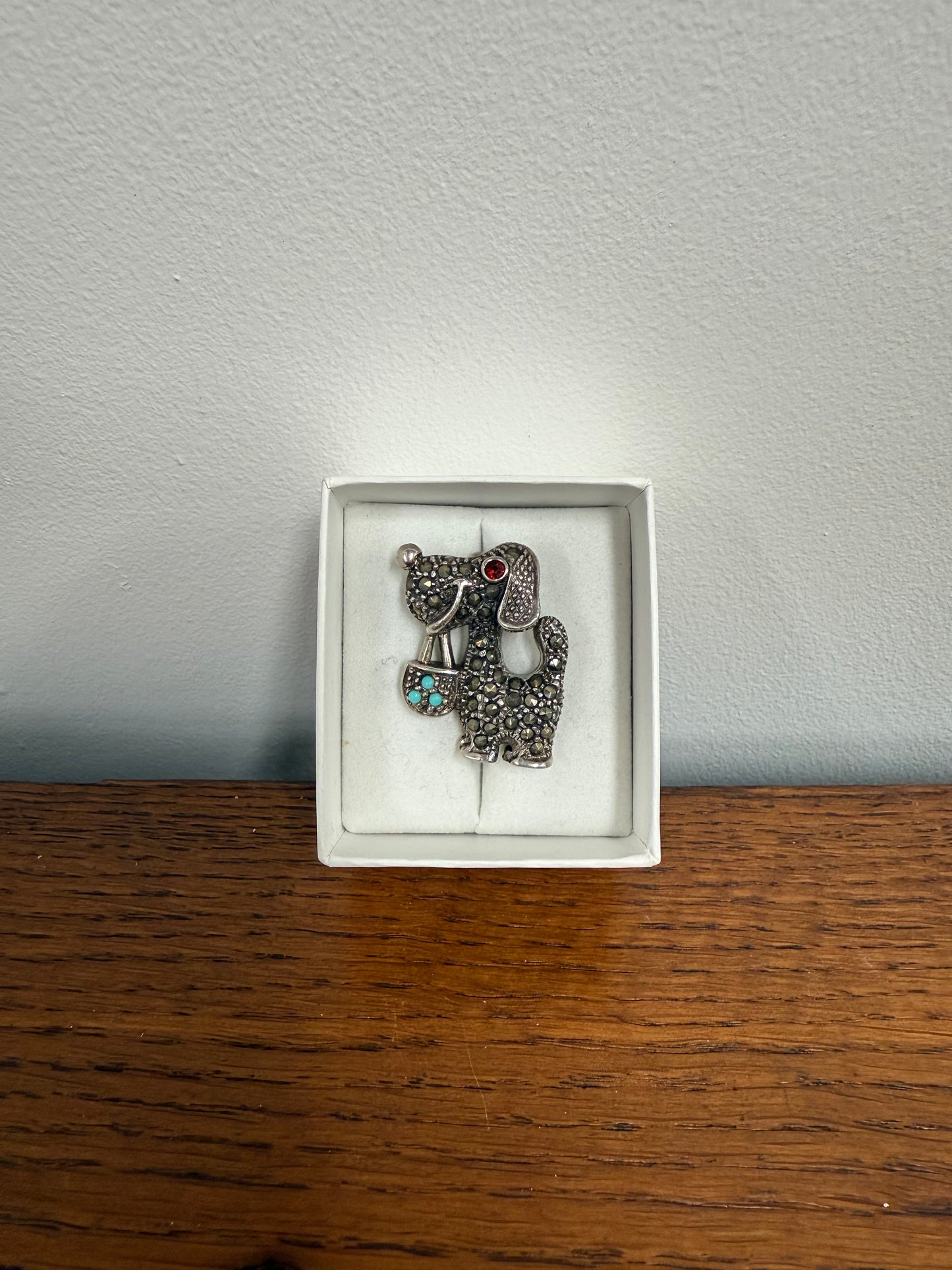 Cute Vintage Doggie Sterling Silver & Marcasite Brooch
