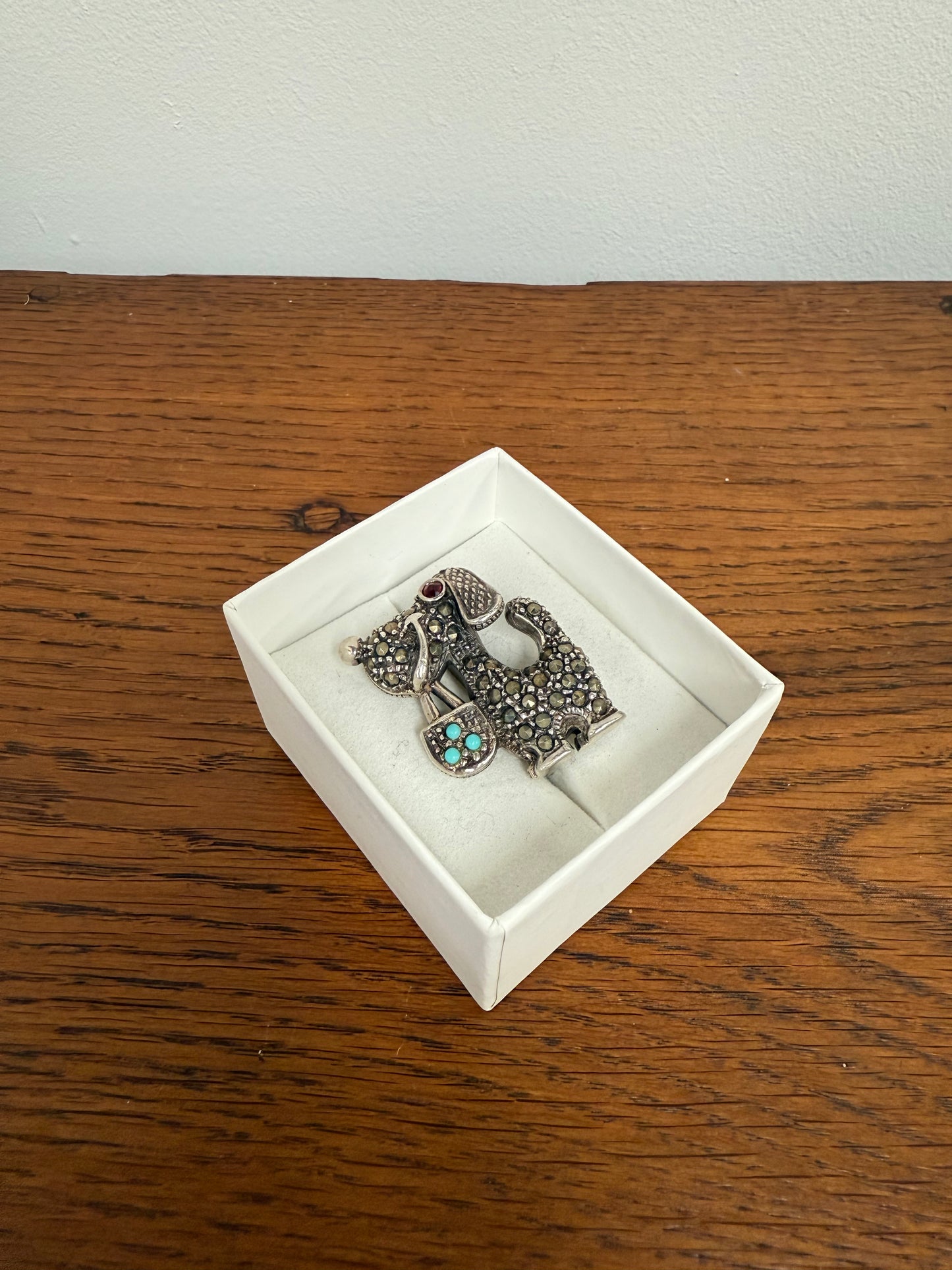 Cute Vintage Doggie Sterling Silver & Marcasite Brooch