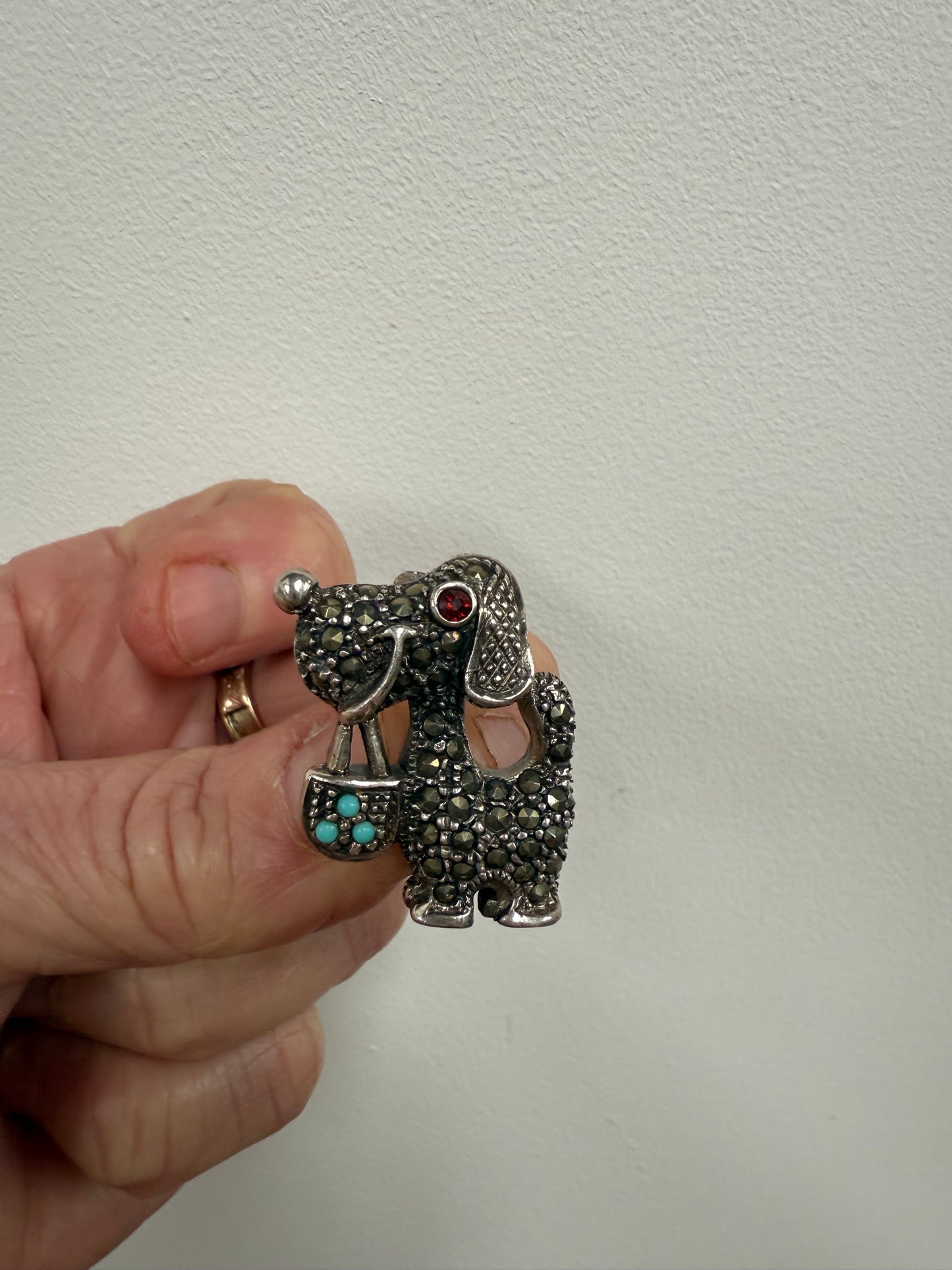 Cute Vintage Doggie Sterling Silver & Marcasite Brooch