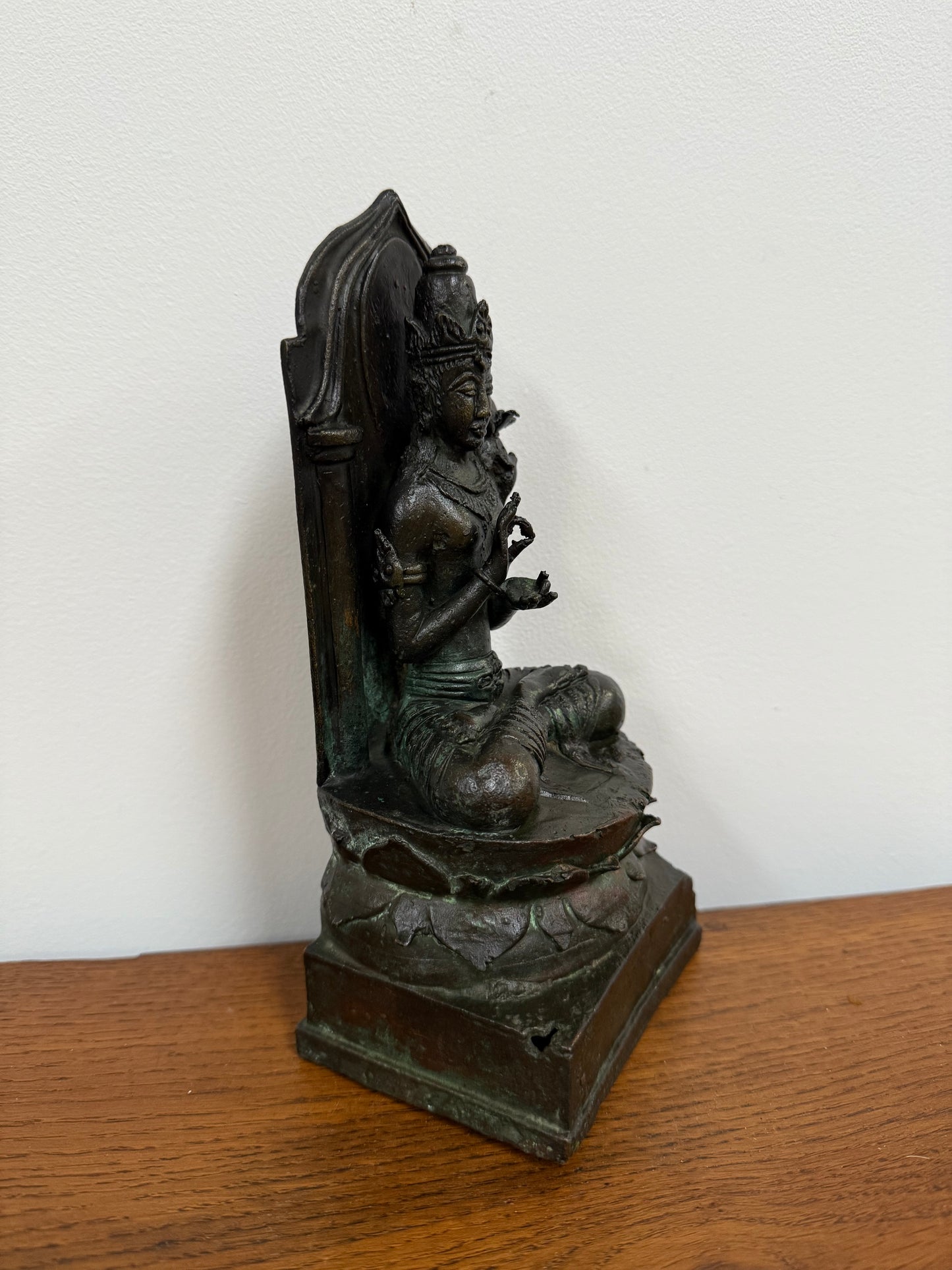 Antique Bronze Statue of Goddess Tara On Throne