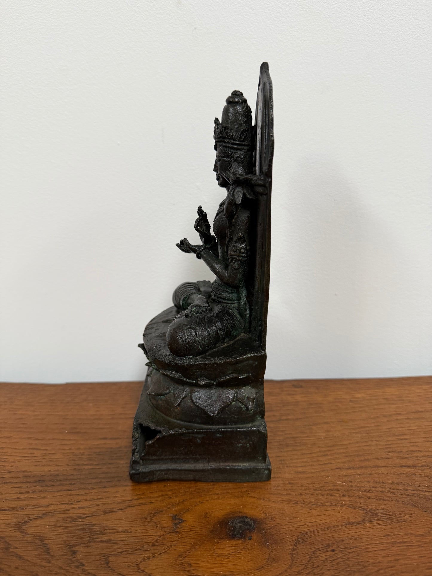 Antique Bronze Statue of Goddess Tara On Throne