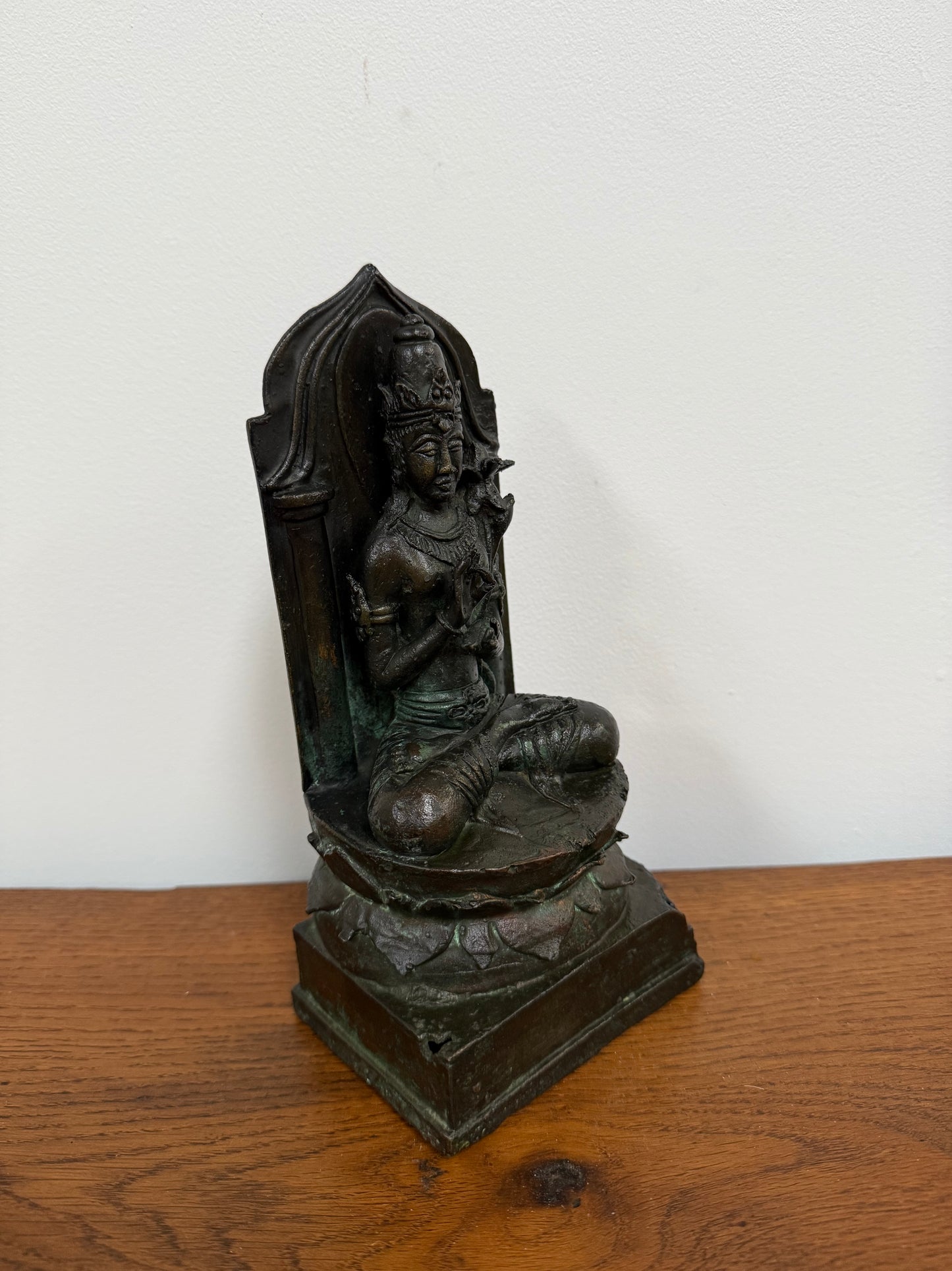 Antique Bronze Statue of Goddess Tara On Throne