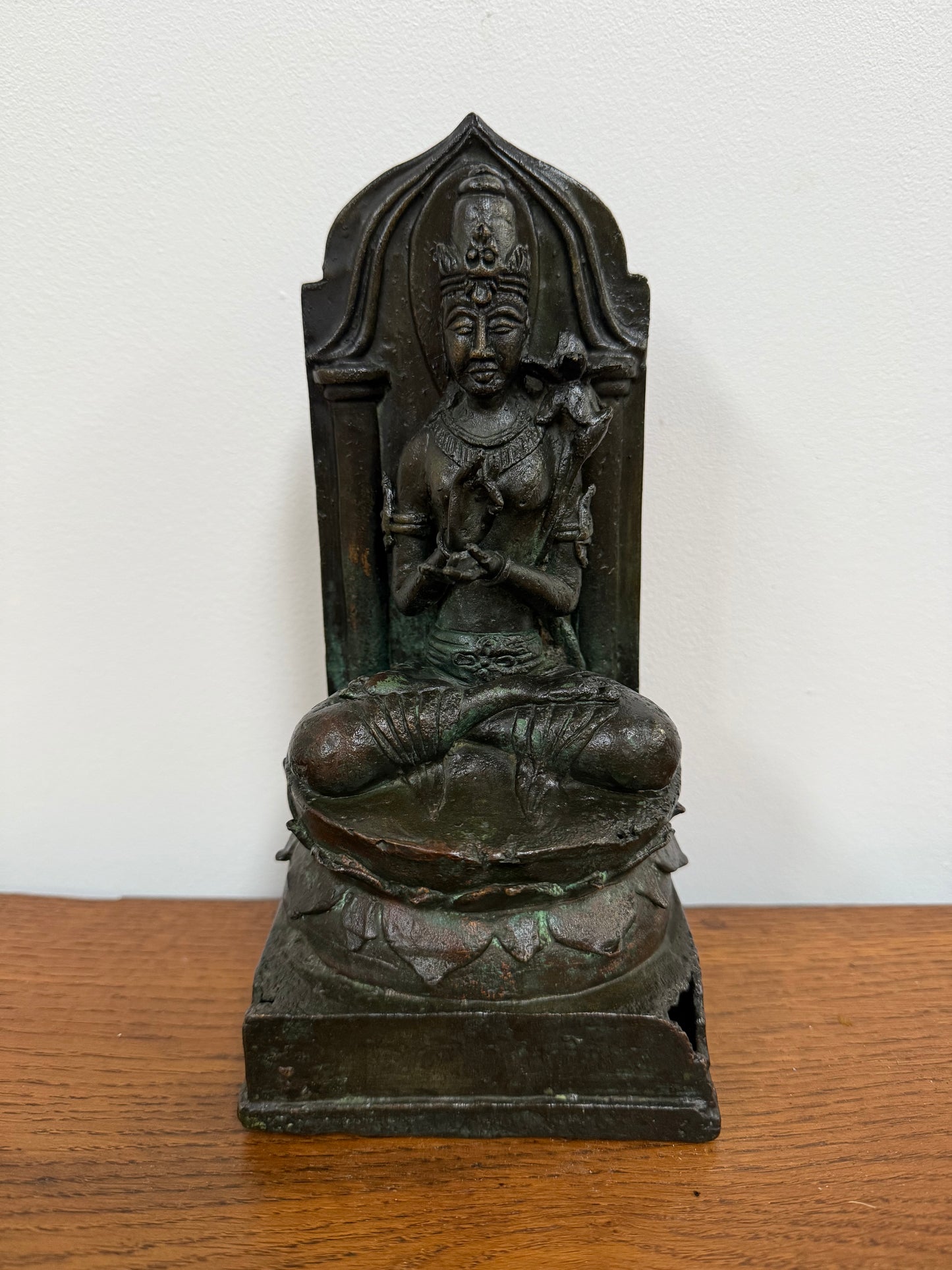 Antique Bronze Statue of Goddess Tara On Throne