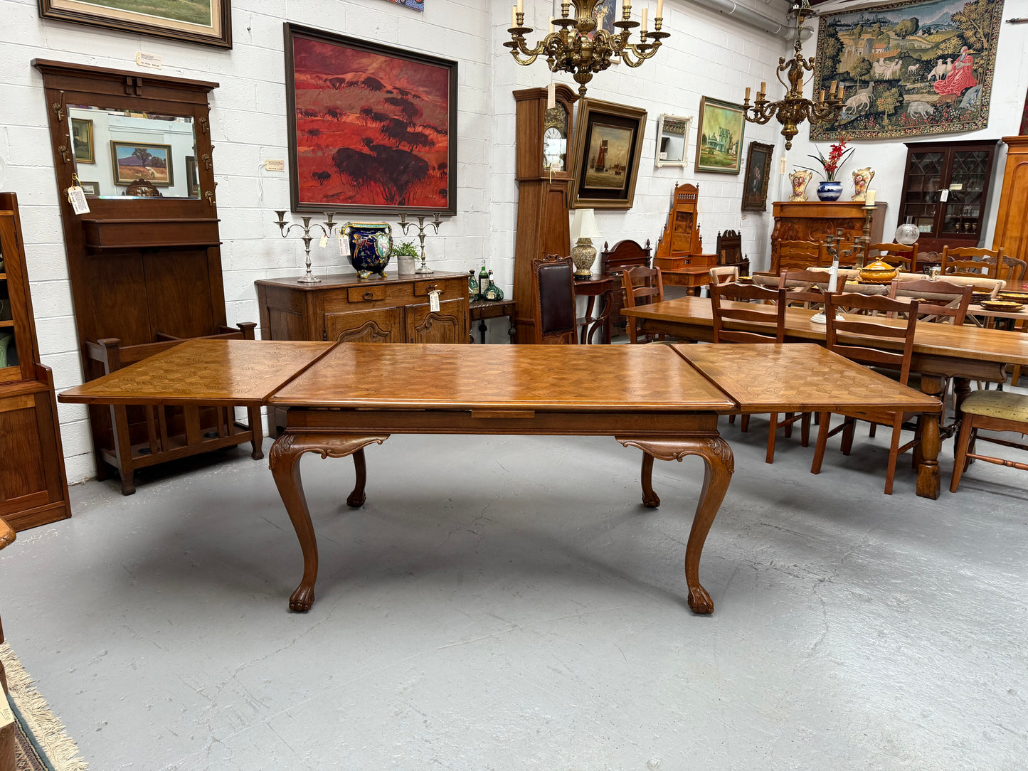 Beautiful French Parquetry Top Extension Table With Ball & Claw Feet