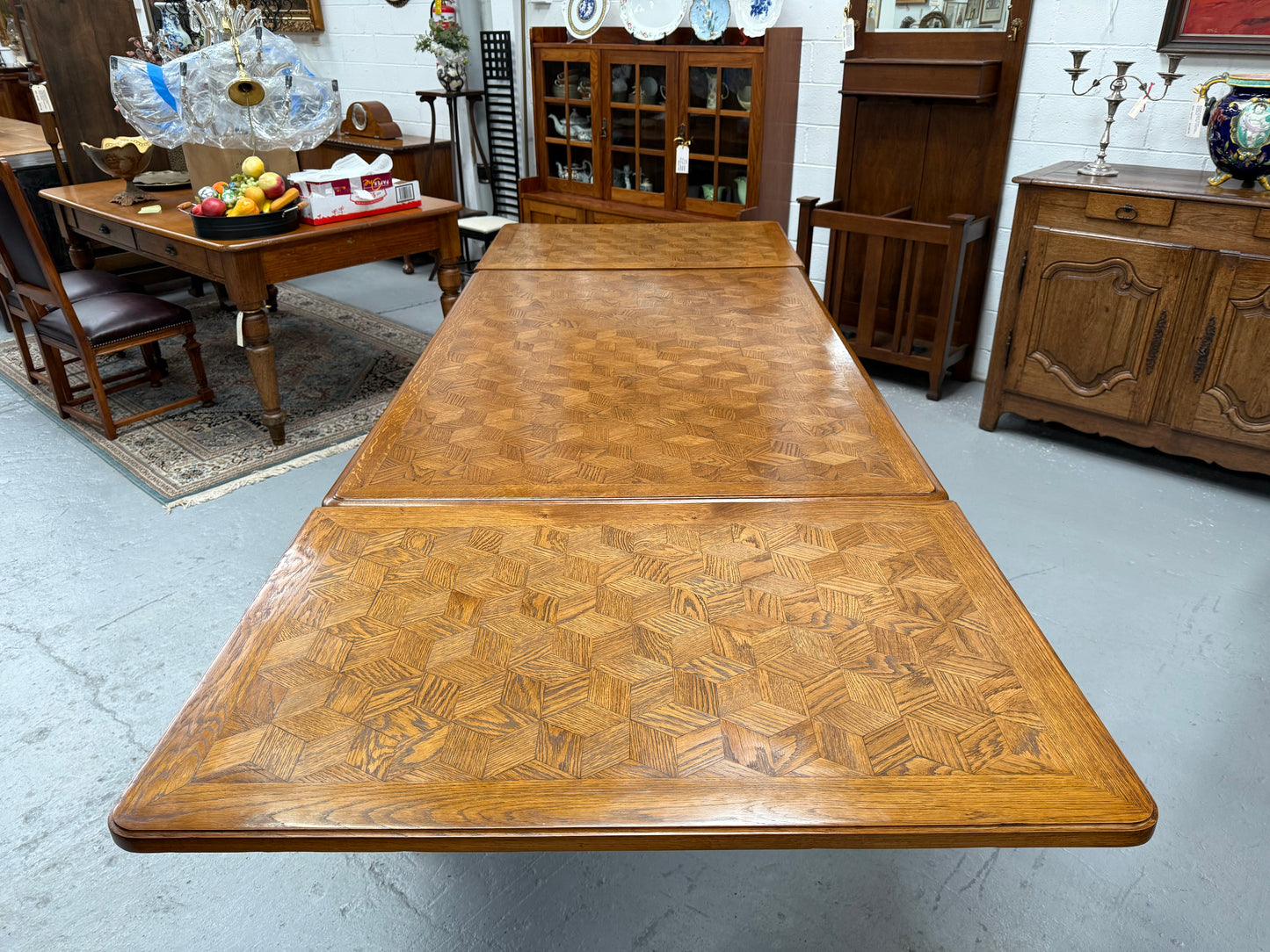 Beautiful French Parquetry Top Extension Table With Ball & Claw Feet