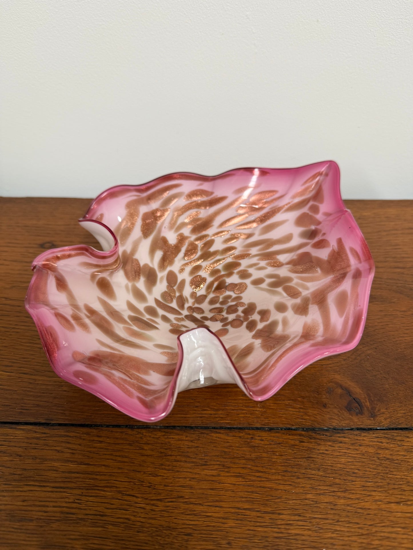 Vetro Artistico Veneziano Murano Pink Glass Bowl With Copper Aventurine