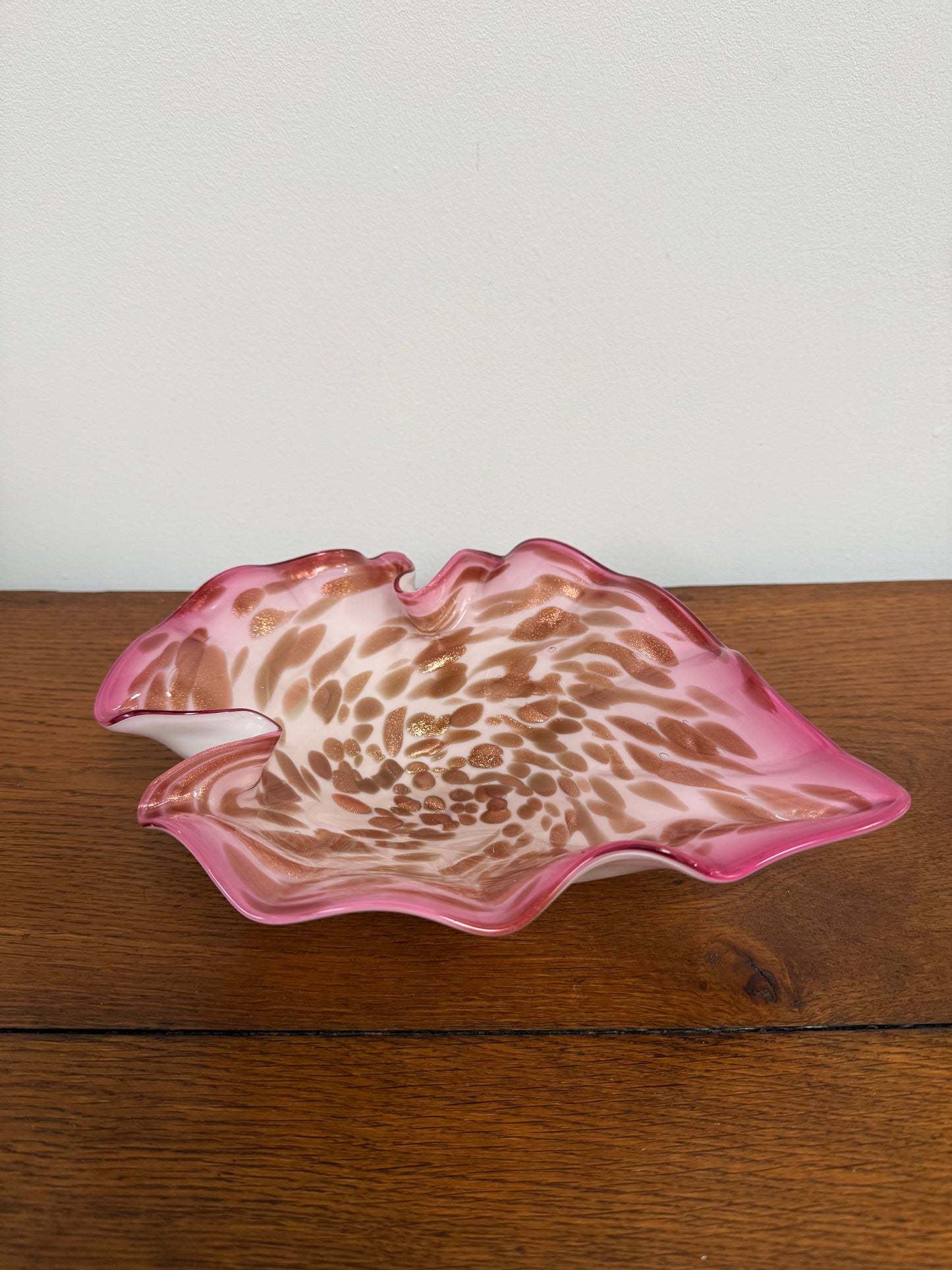 Vetro Artistico Veneziano Murano Pink Glass Bowl With Copper Aventurine