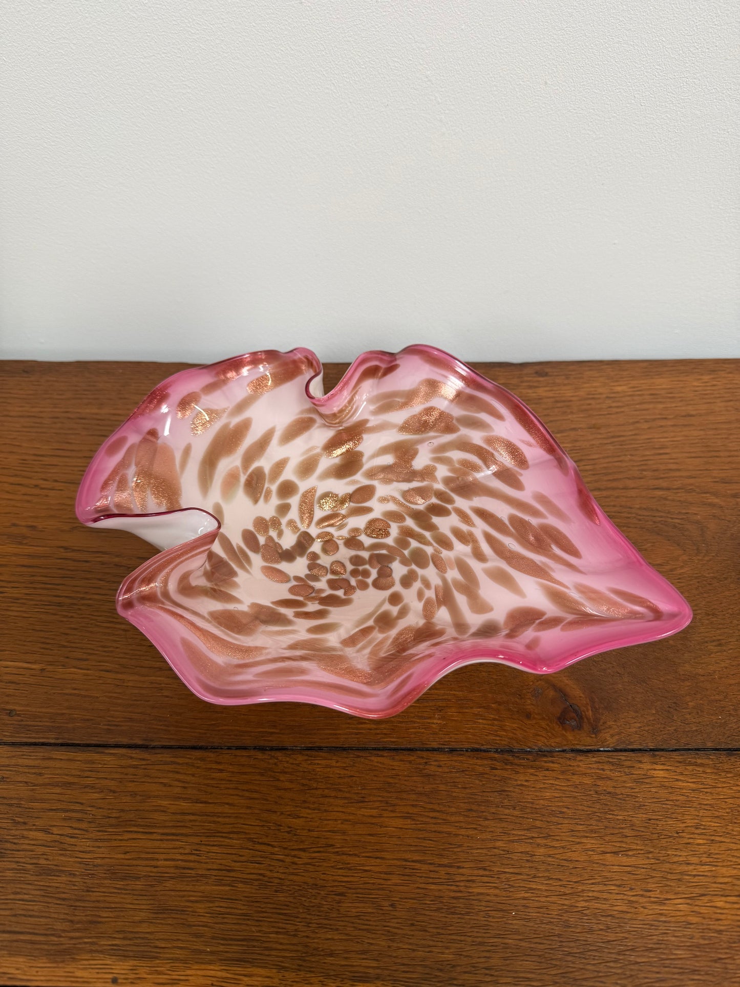 Vetro Artistico Veneziano Murano Pink Glass Bowl With Copper Aventurine