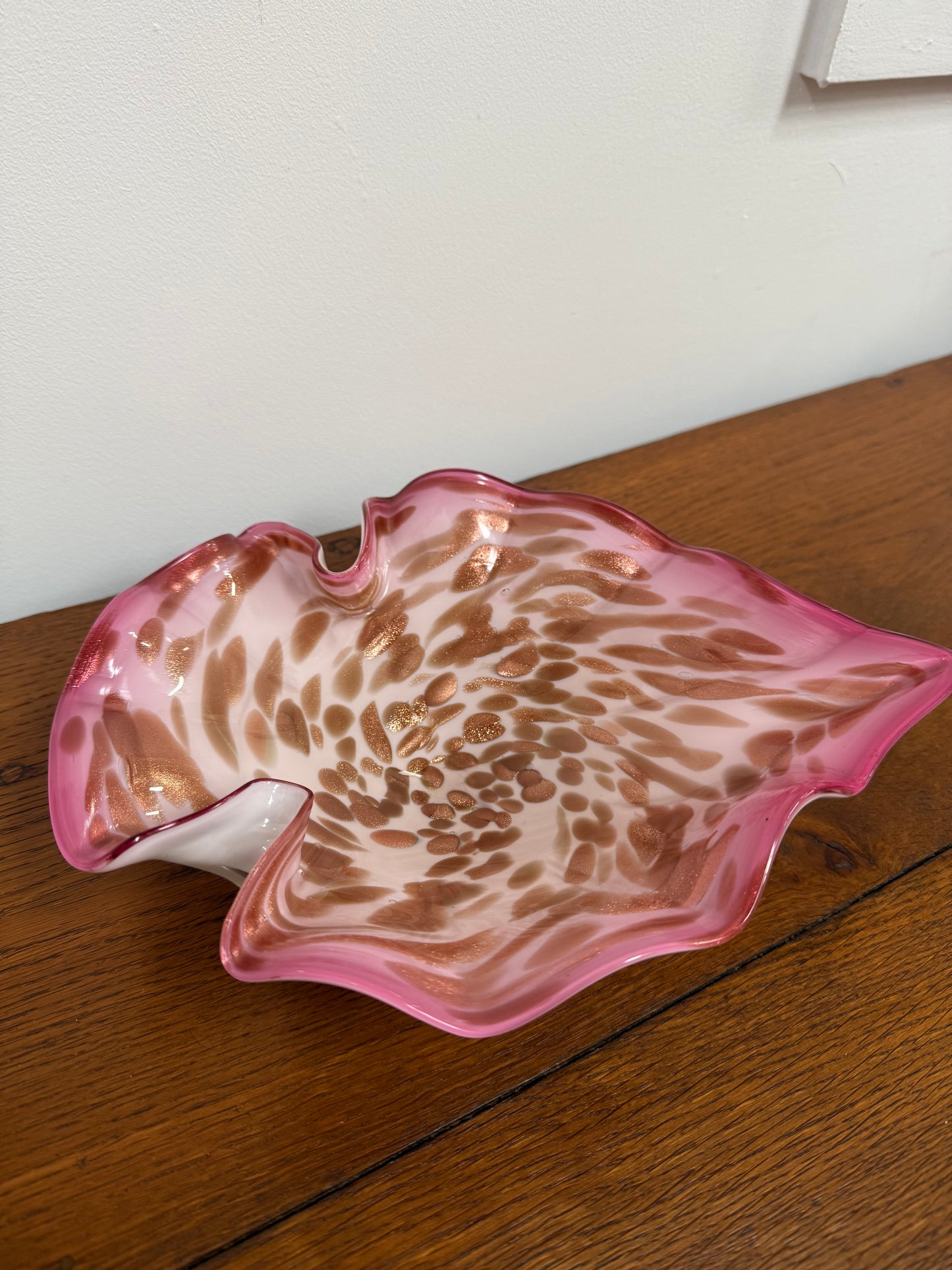 Vetro Artistico Veneziano Murano Pink Glass Bowl With Copper Aventurine