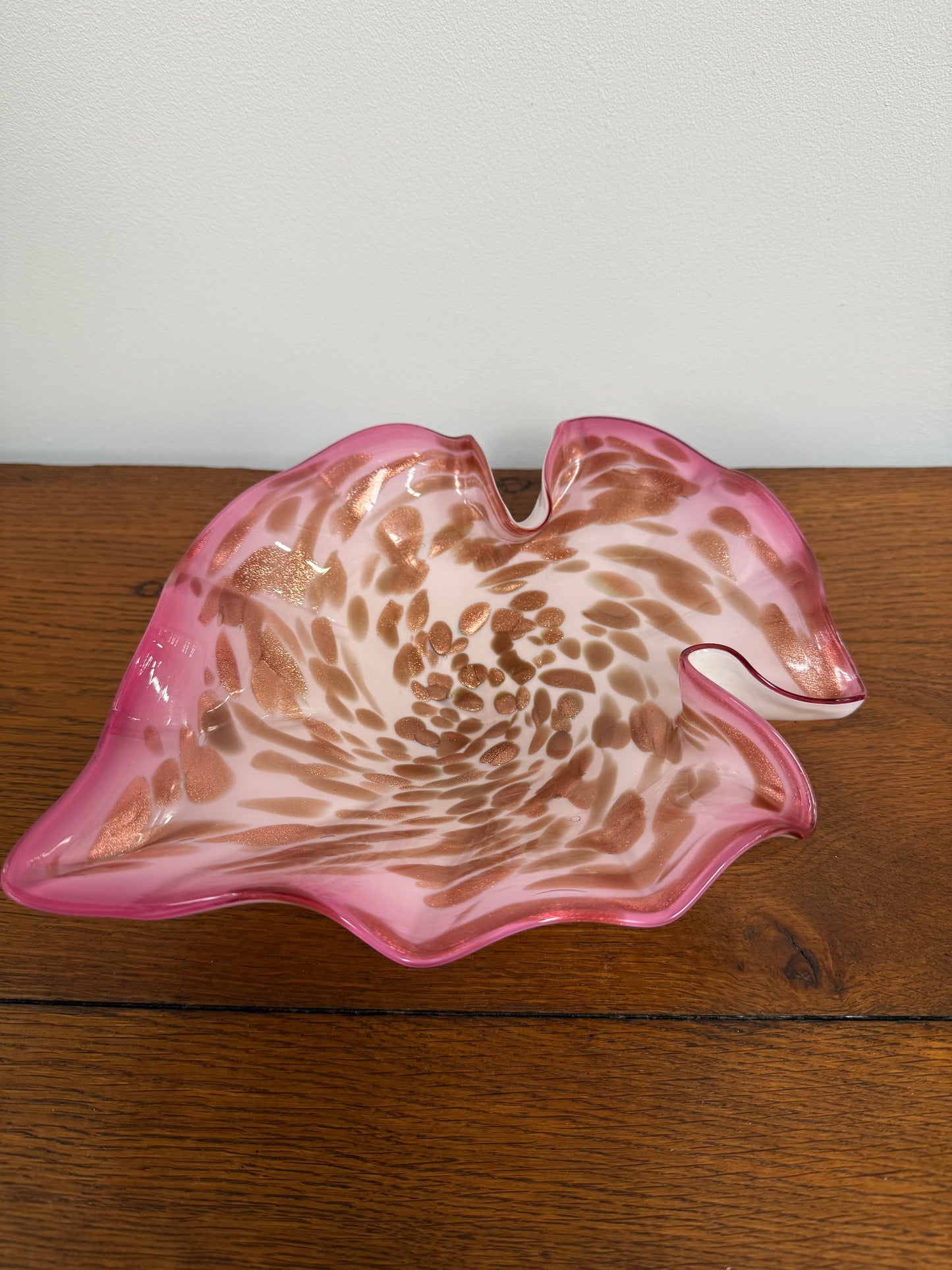 Vetro Artistico Veneziano Murano Pink Glass Bowl With Copper Aventurine