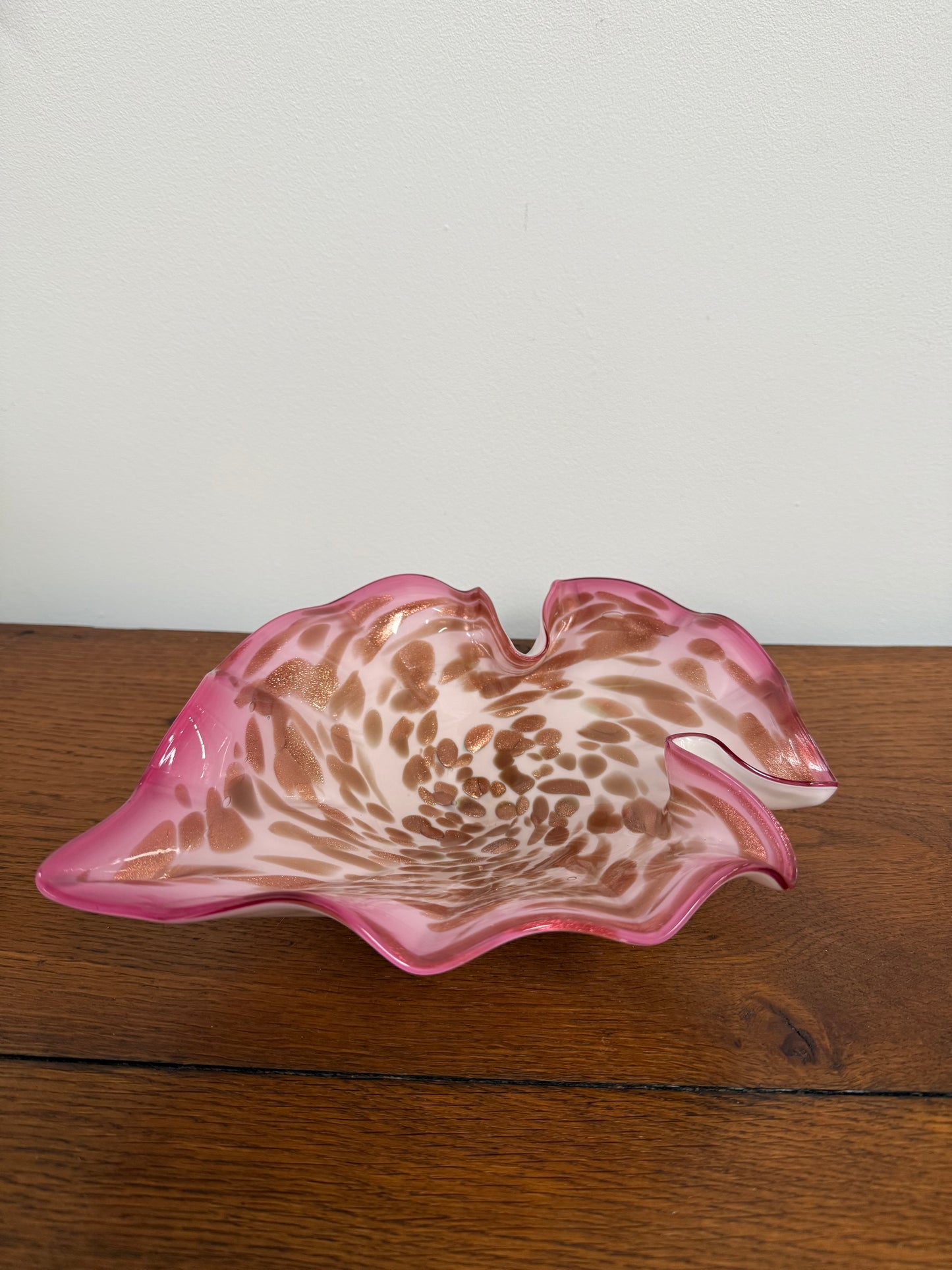 Vetro Artistico Veneziano Murano Pink Glass Bowl With Copper Aventurine