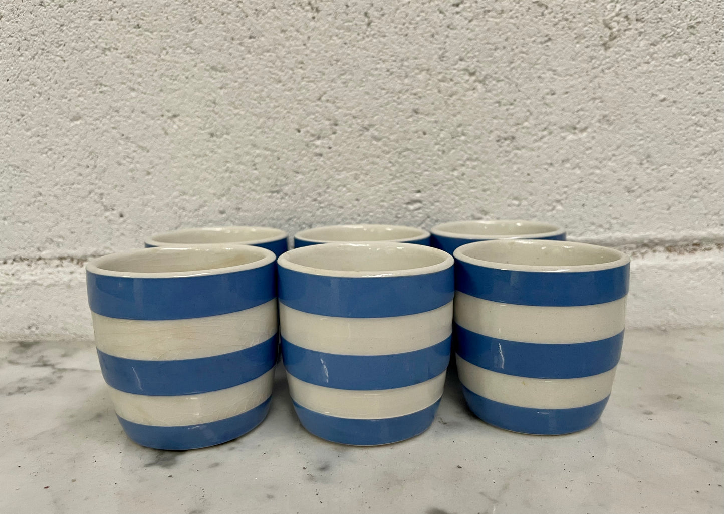 Antique Set of Six Blue Cornishware Egg Cups