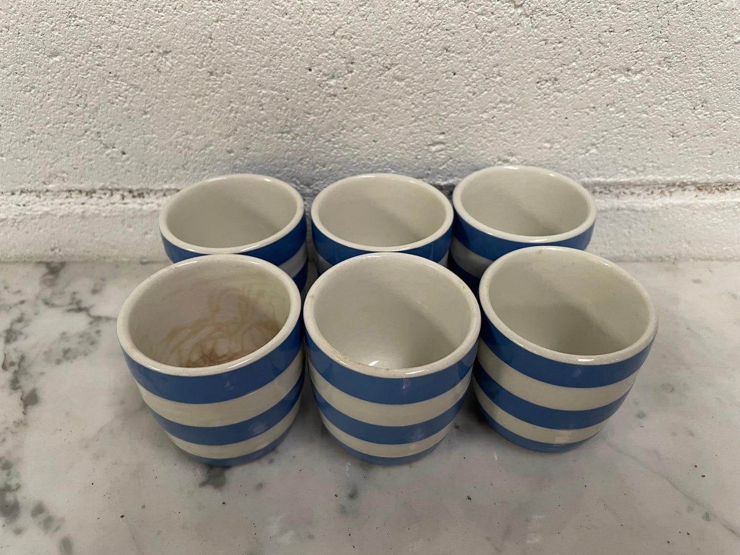 Antique Set of Six Blue Cornishware Egg Cups