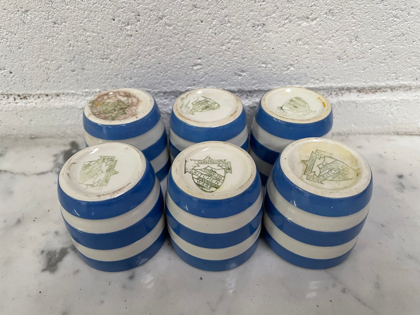 Antique Set of Six Blue Cornishware Egg Cups