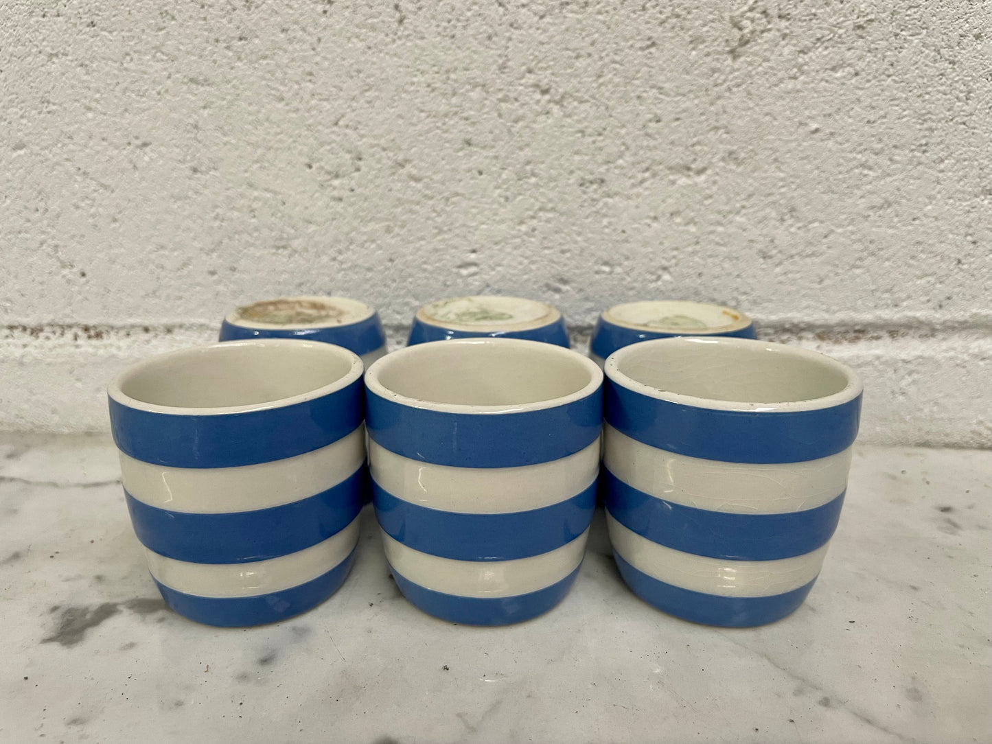 Antique Set of Six Blue Cornishware Egg Cups